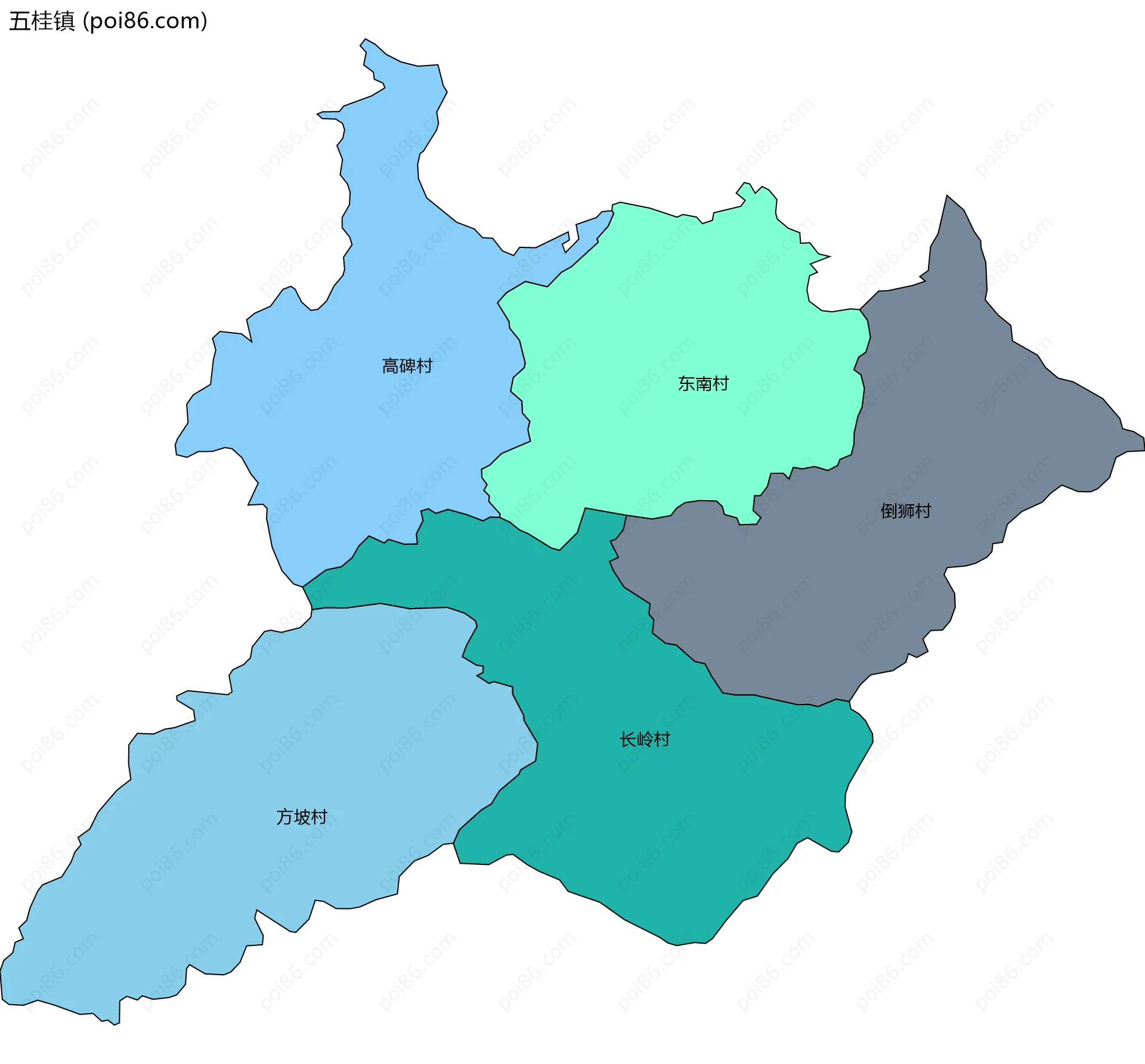 五桂镇边界地图(五级行政区划)