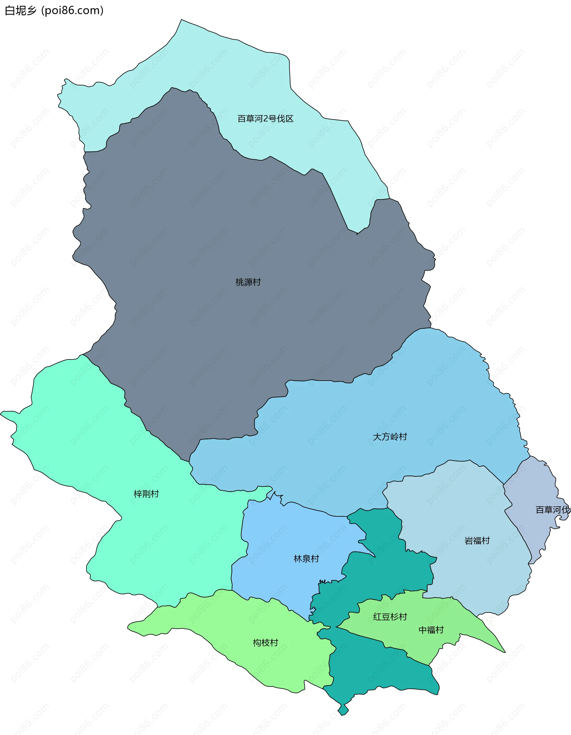 白坭乡边界地图(五级行政区划)