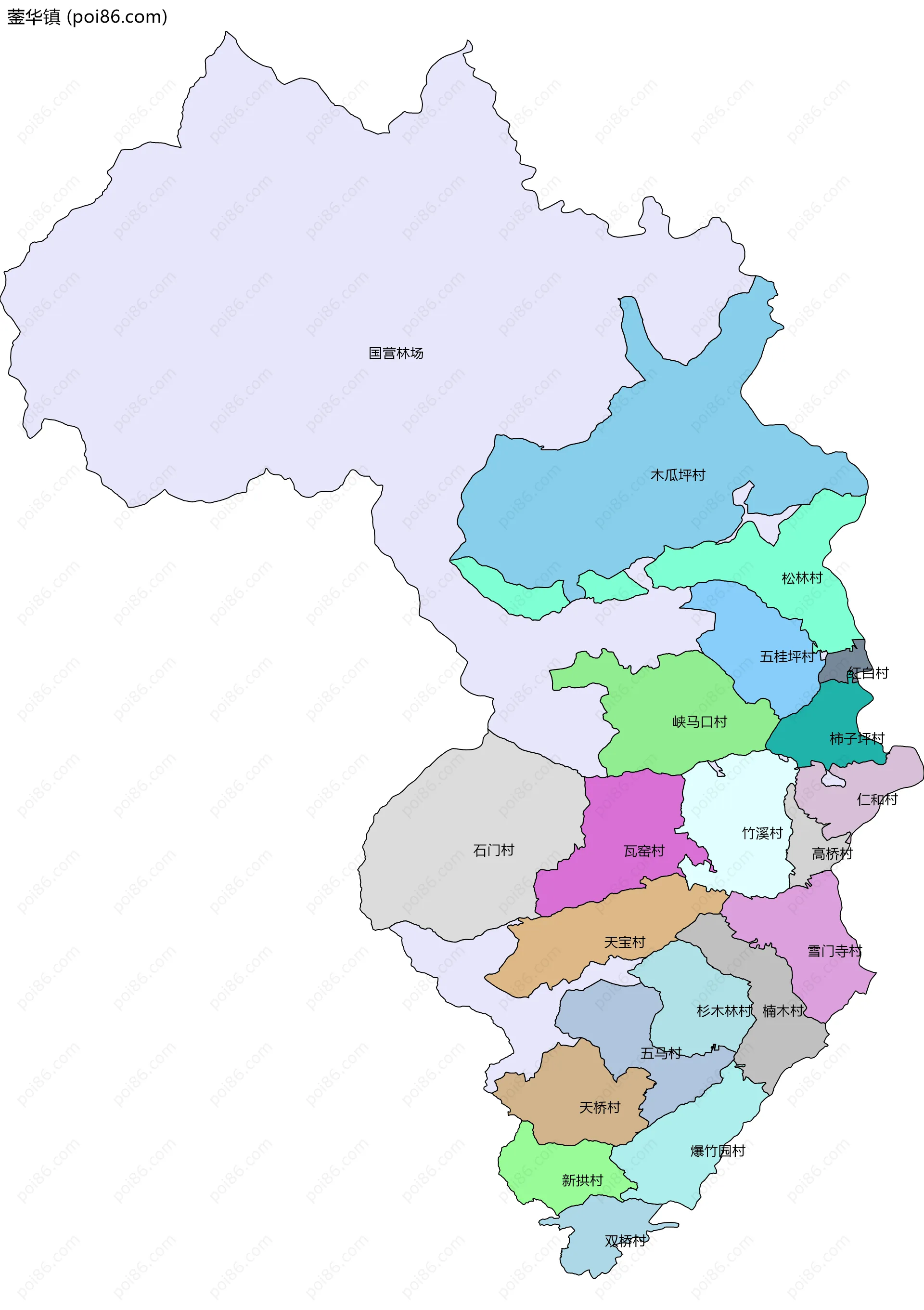 蓥华镇边界地图(五级行政区划)