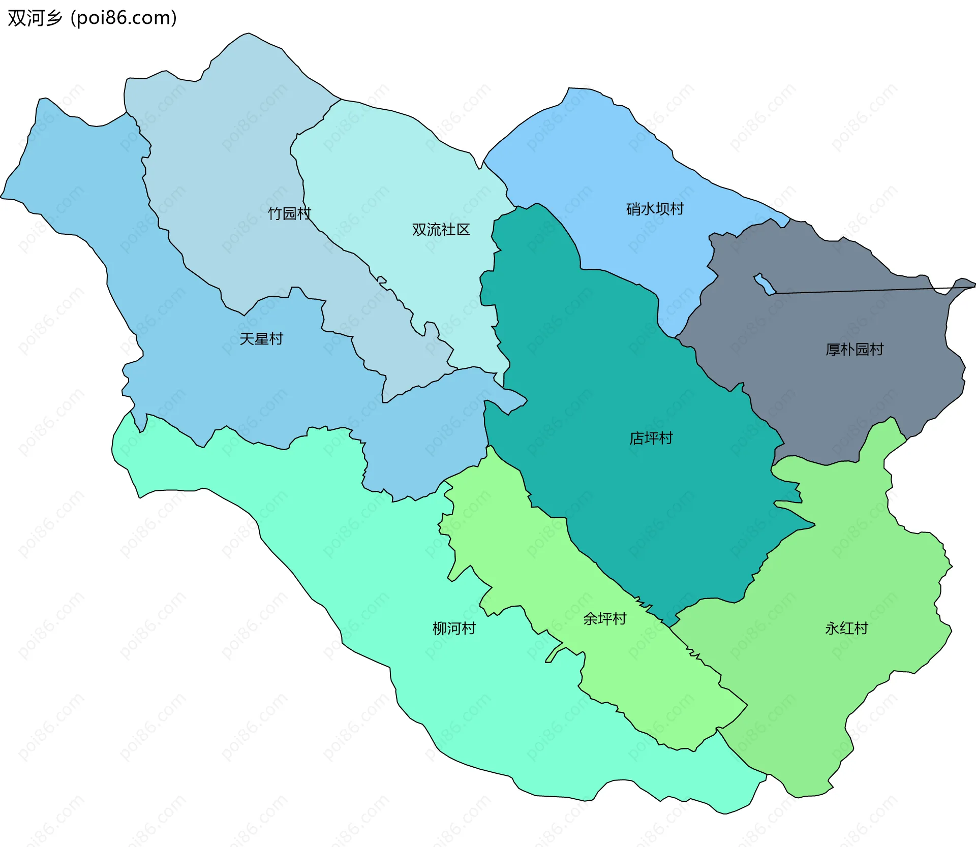 双河乡边界地图(五级行政区划)
