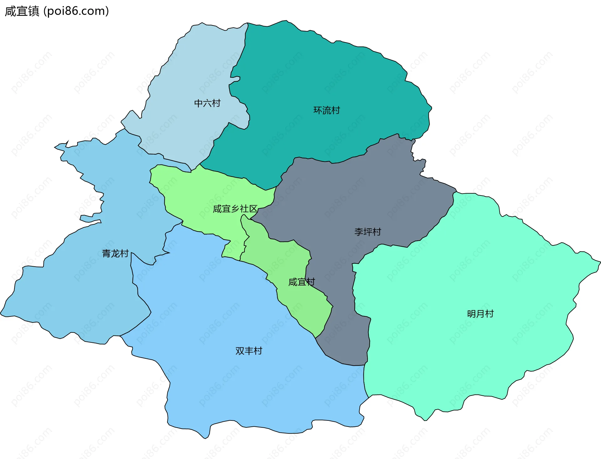 咸宜镇边界地图(五级行政区划)