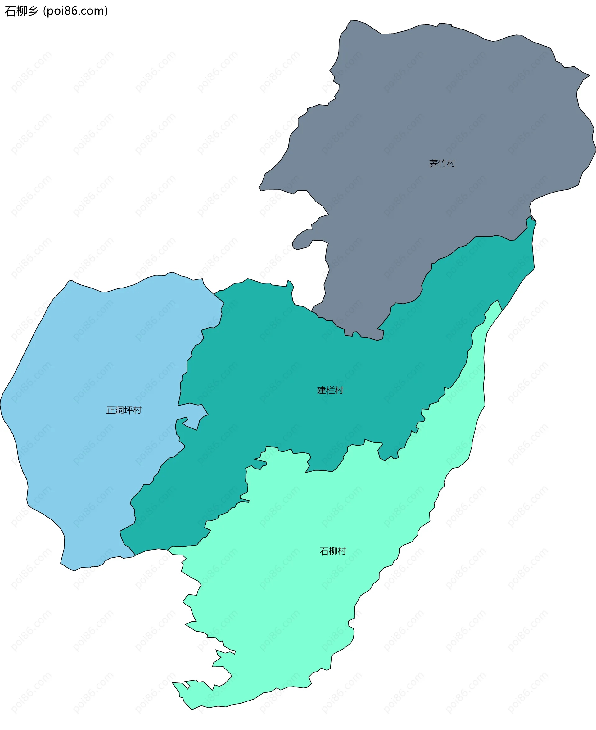石柳乡边界地图(五级行政区划)