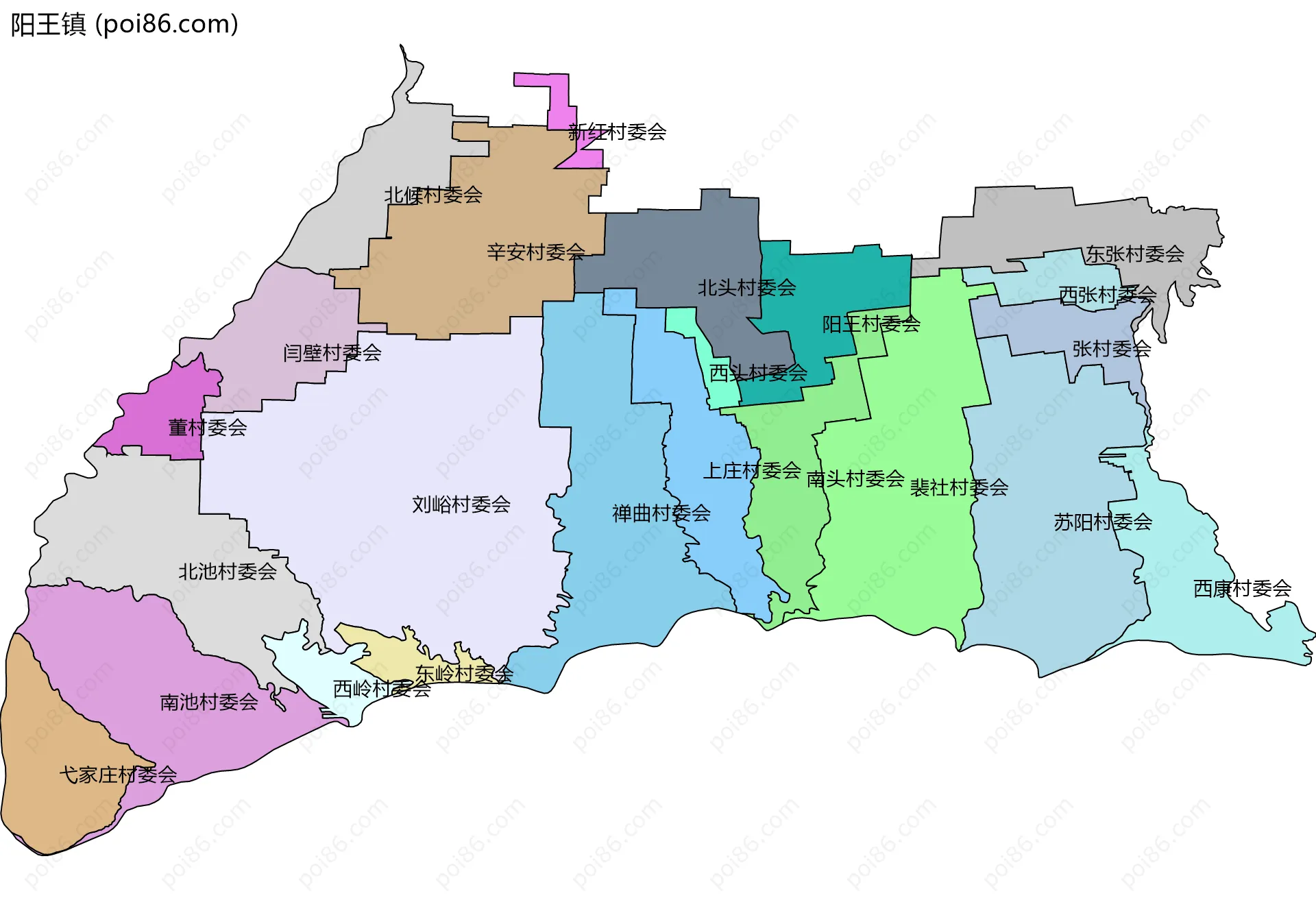 阳王镇边界地图(五级行政区划)