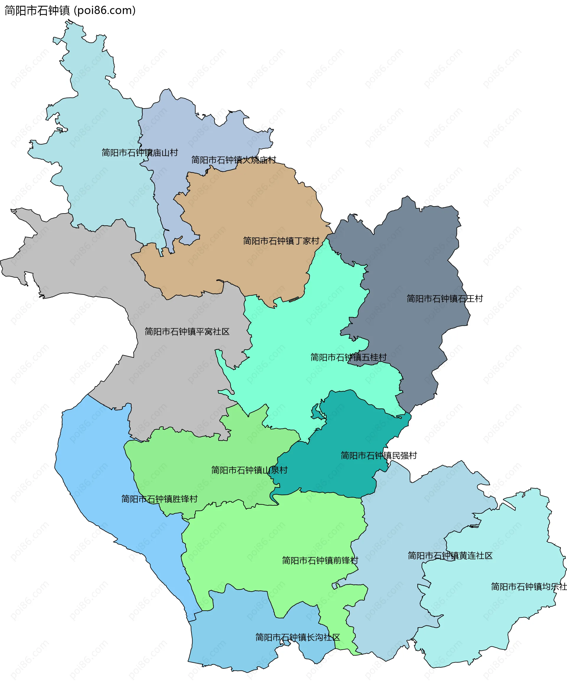 简阳市石钟镇边界地图(五级行政区划)