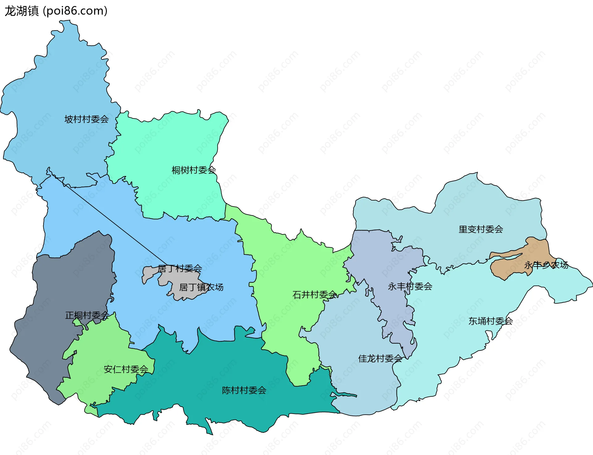 龙湖镇边界地图(五级行政区划)