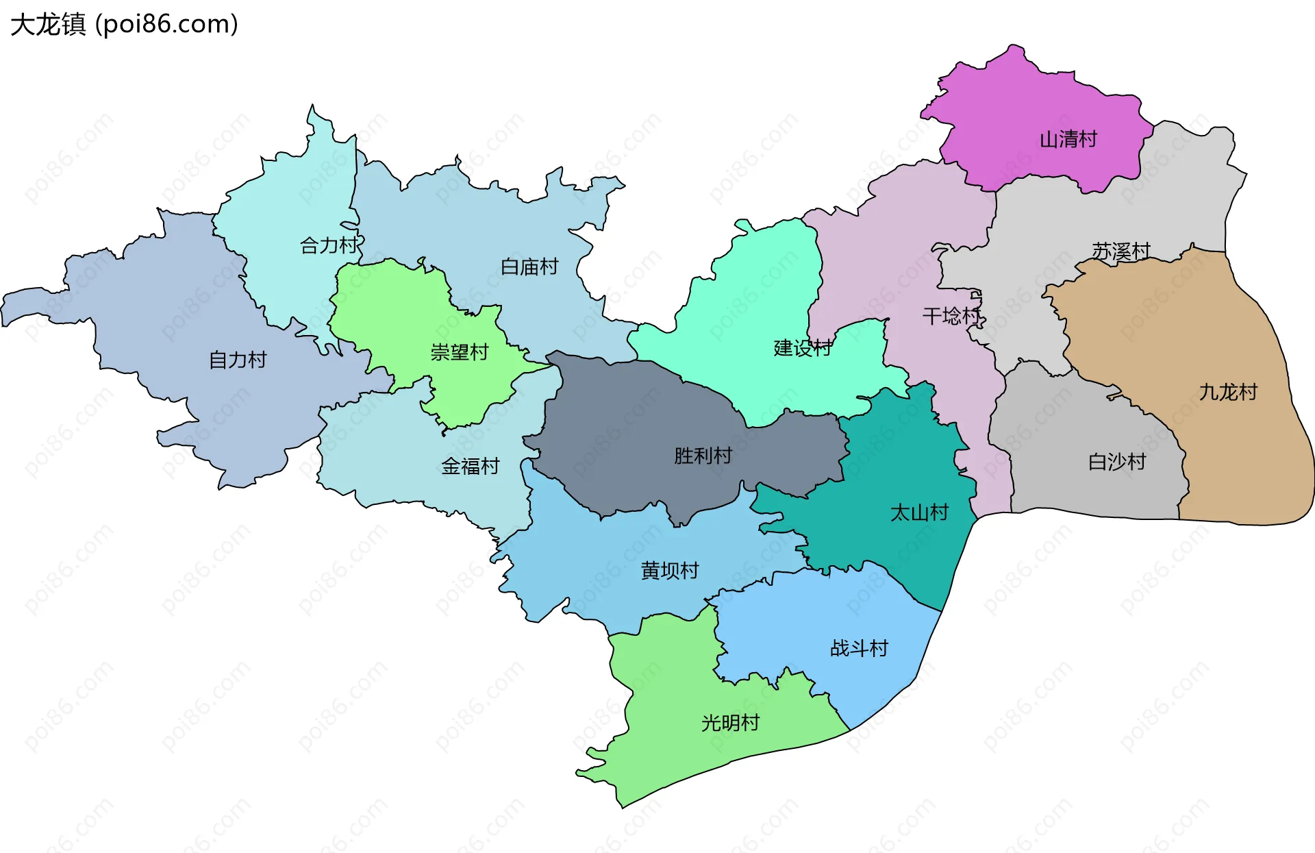 大龙镇边界地图(五级行政区划)