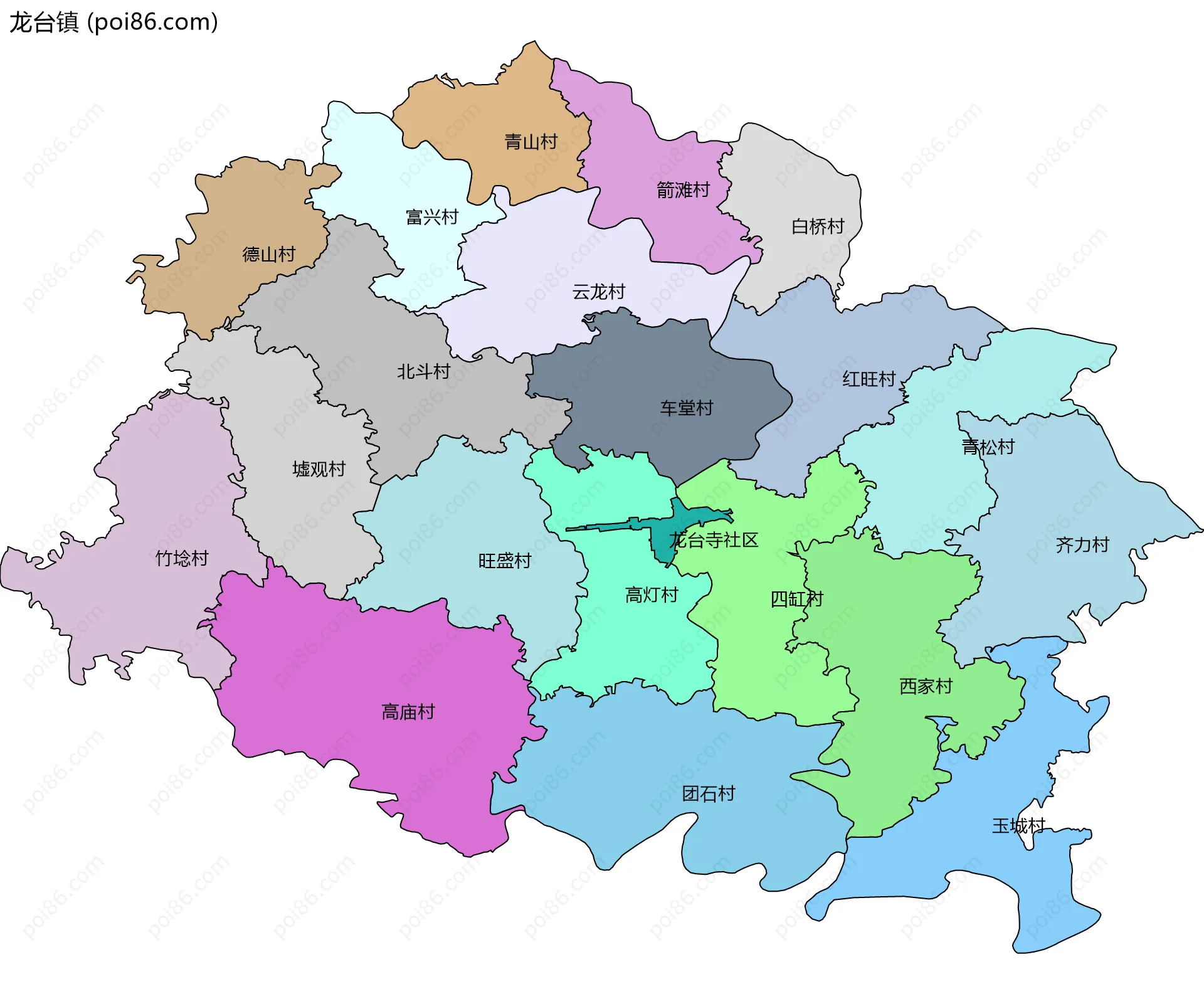 龙台镇边界地图(五级行政区划)