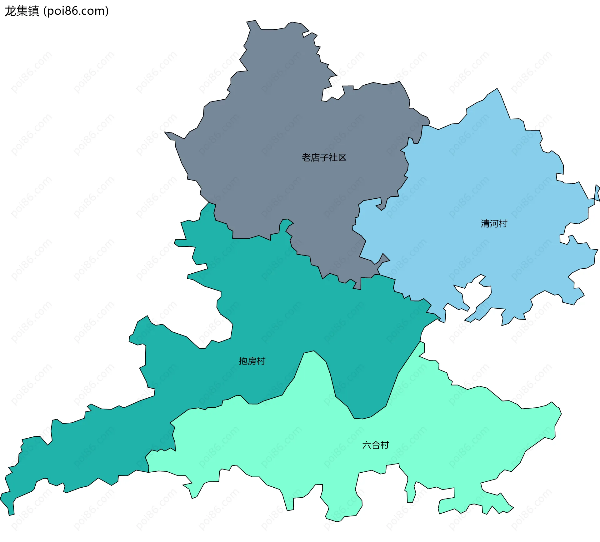 龙集镇边界地图(五级行政区划)