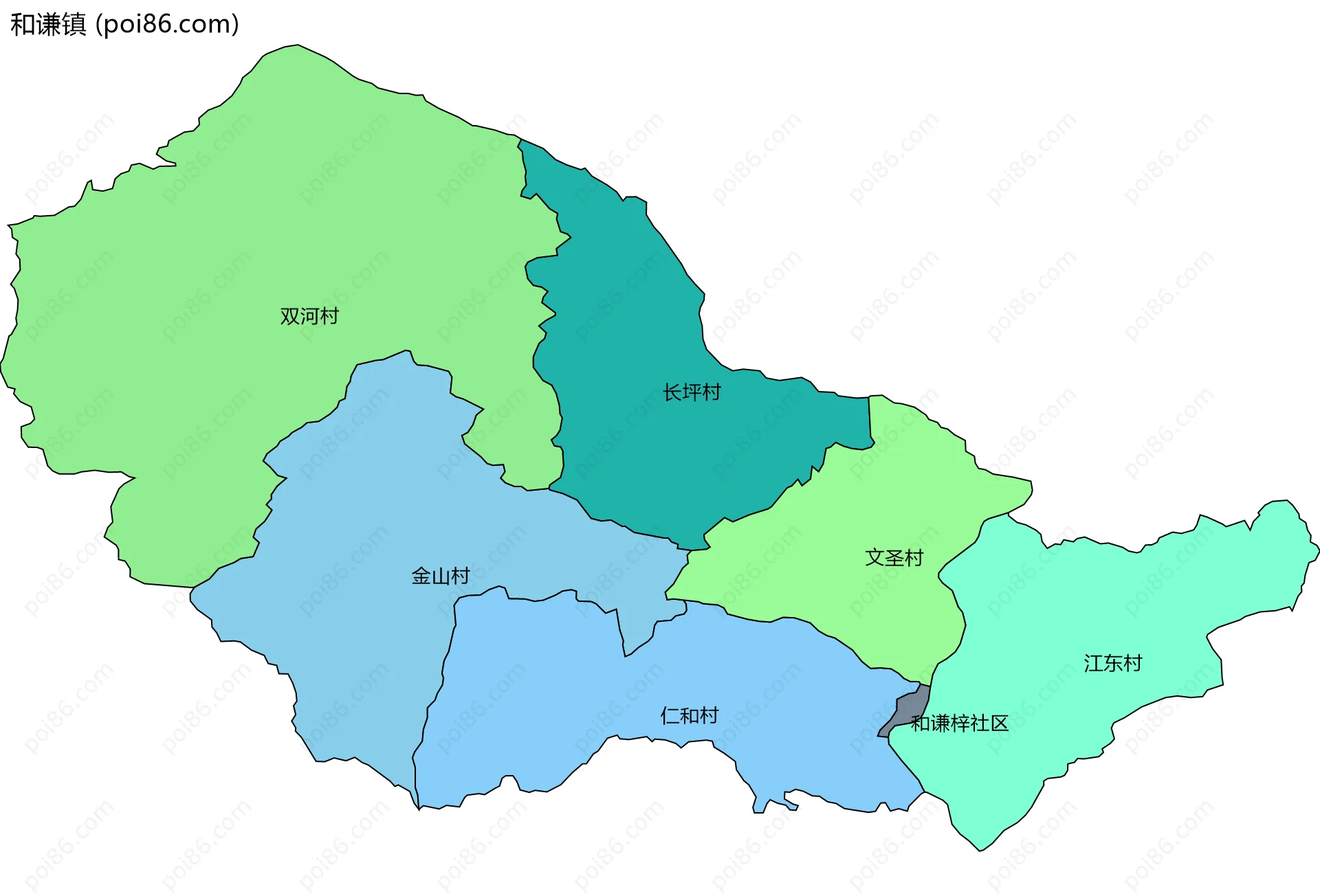 和谦镇边界地图(五级行政区划)