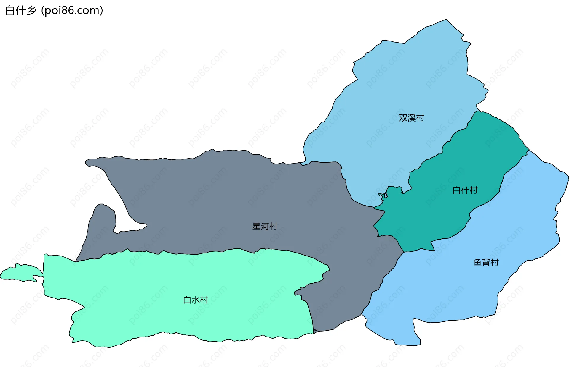 白什乡边界地图(五级行政区划)