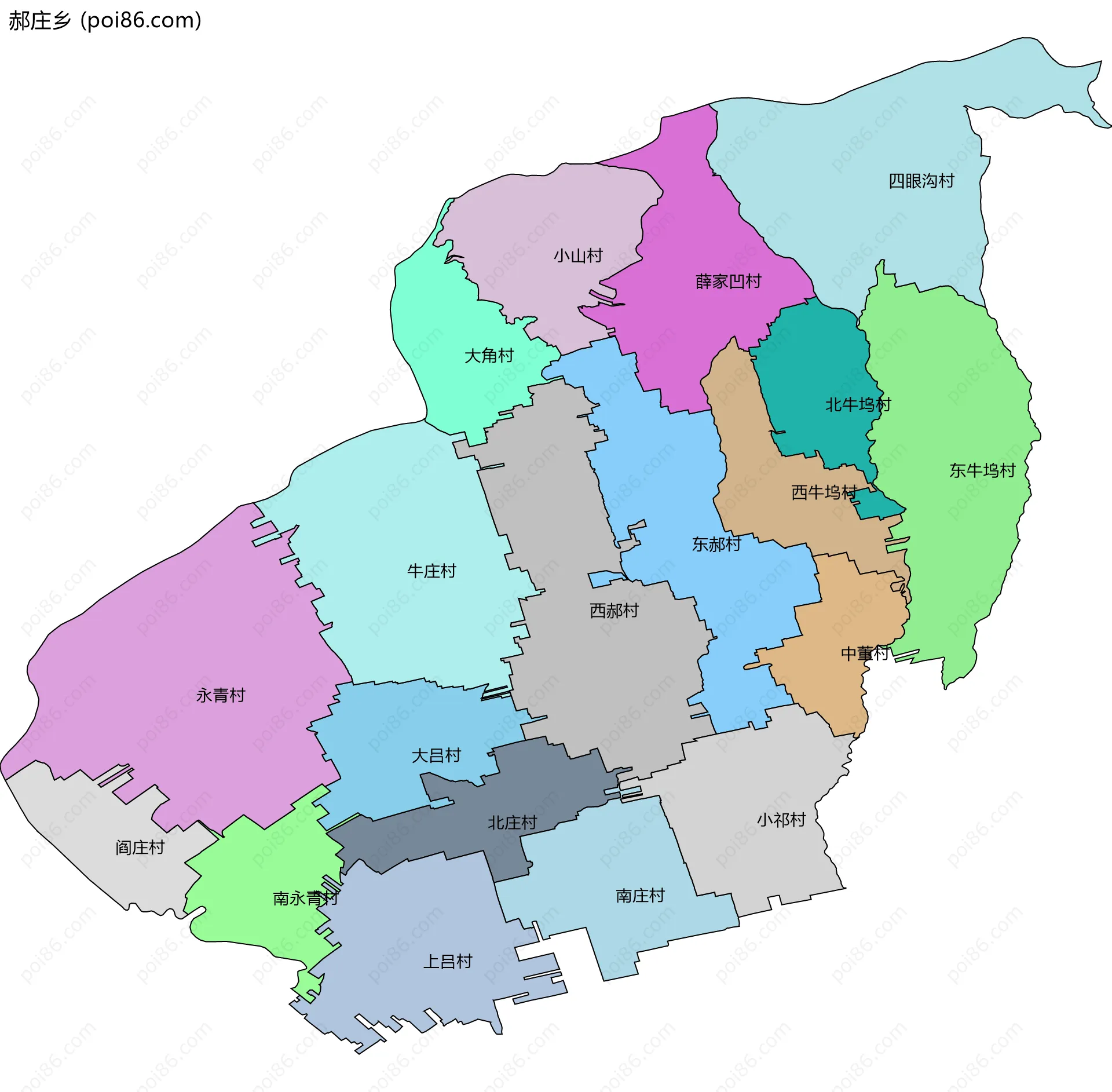 郝庄乡边界地图(五级行政区划)