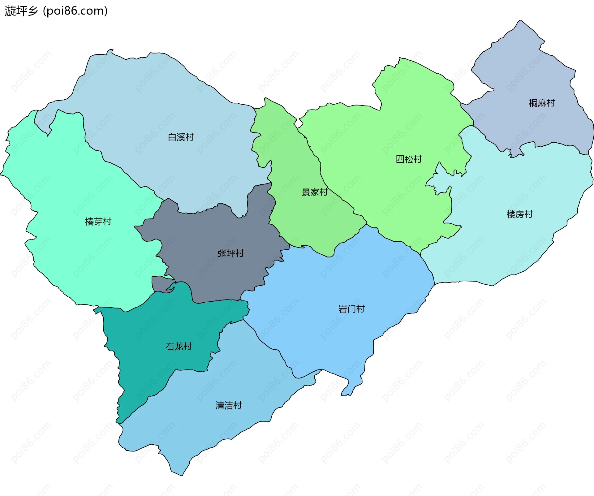 漩坪乡边界地图(五级行政区划)
