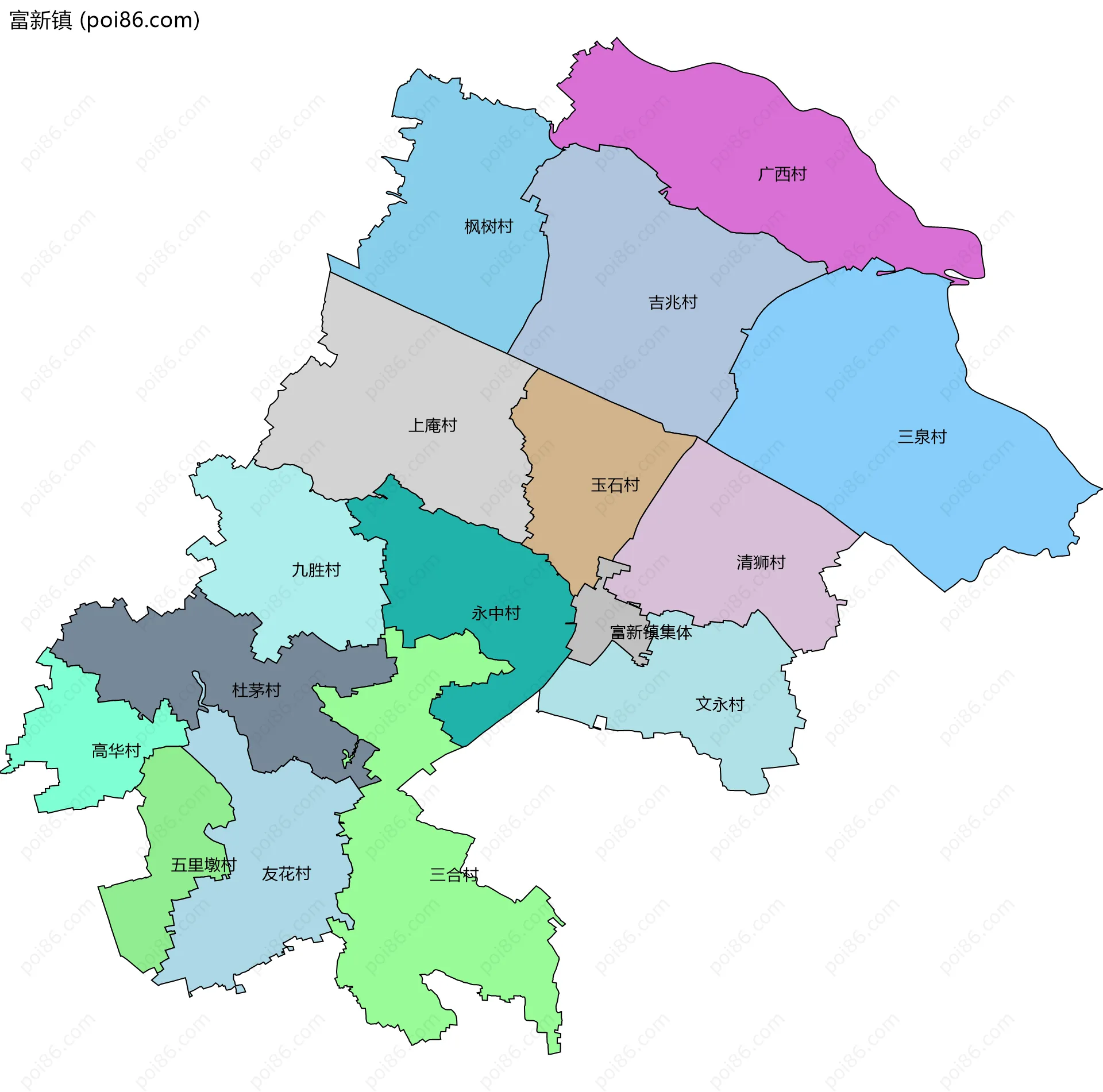 富新镇边界地图(五级行政区划)