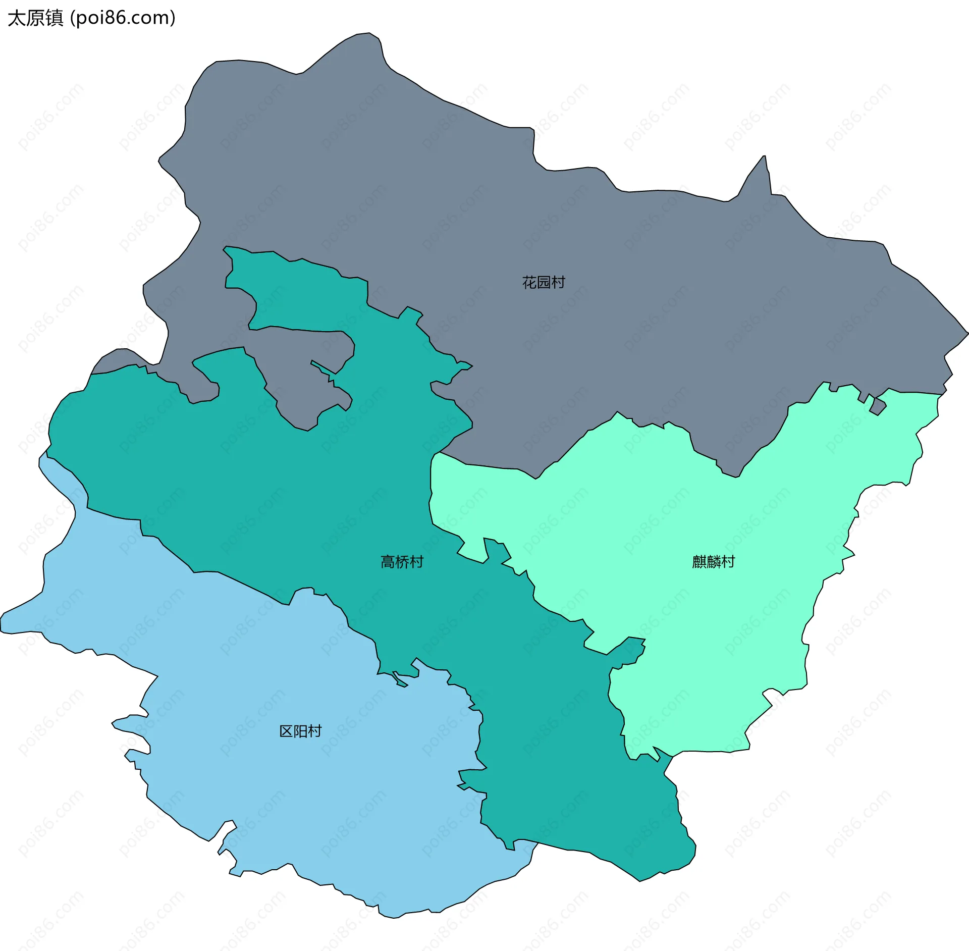 太原镇边界地图(五级行政区划)