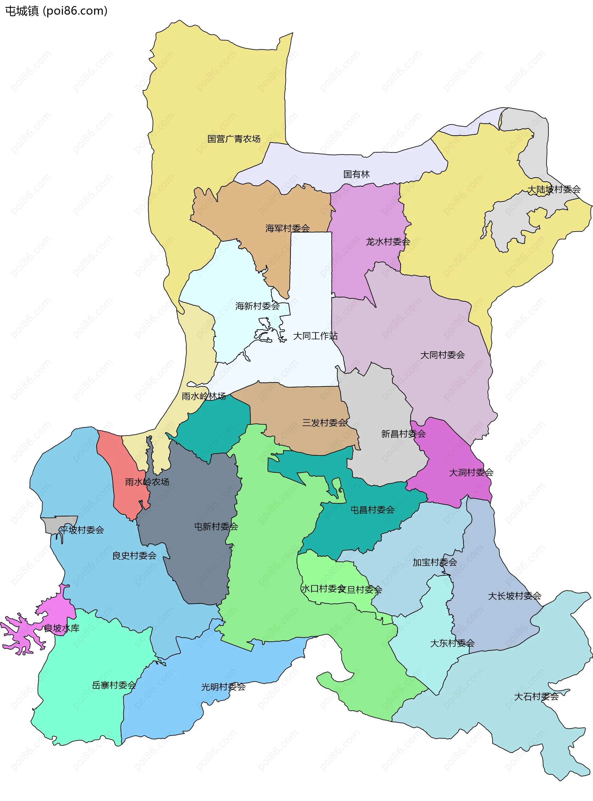 屯城镇边界地图(五级行政区划)