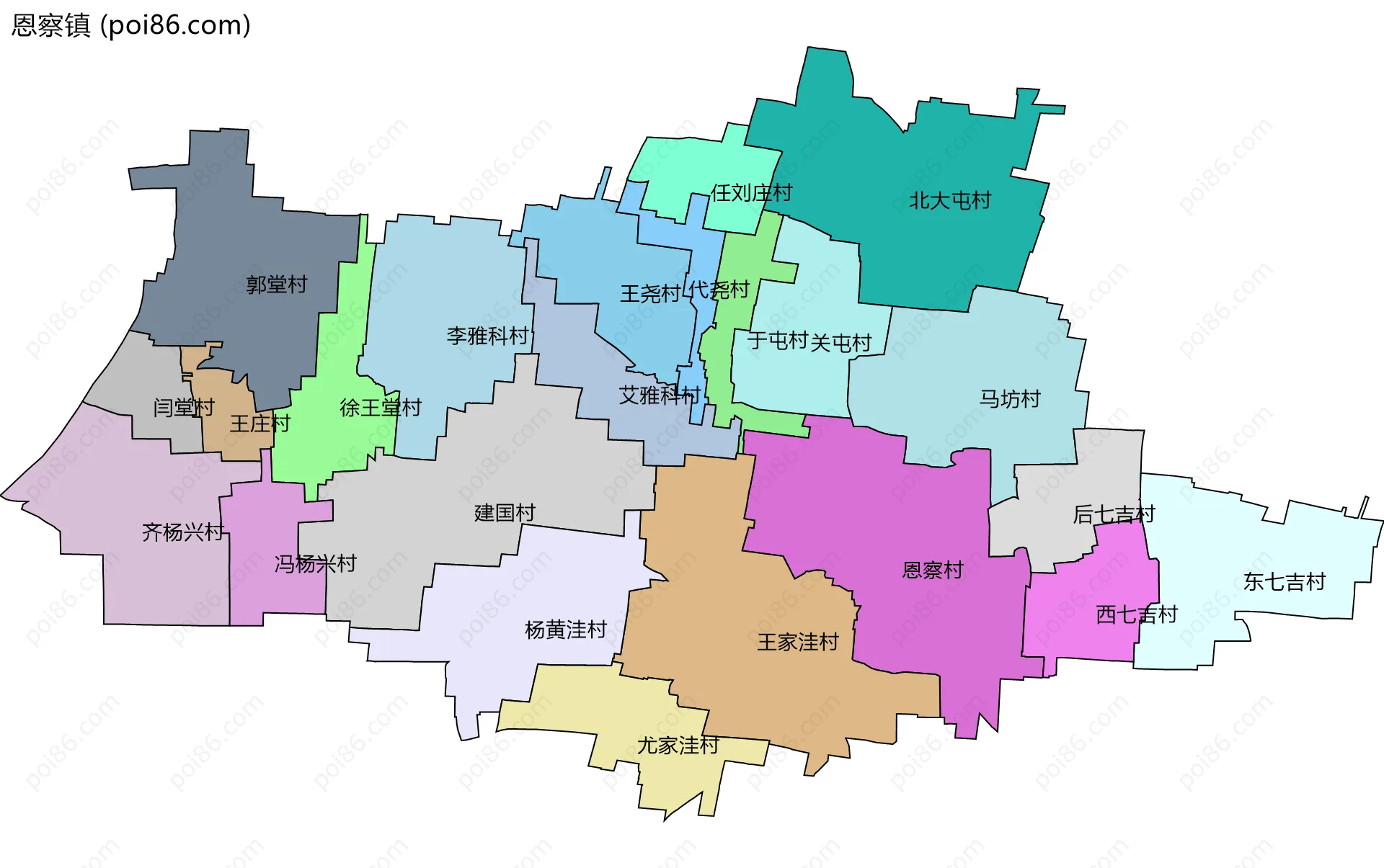 恩察镇边界地图(五级行政区划)