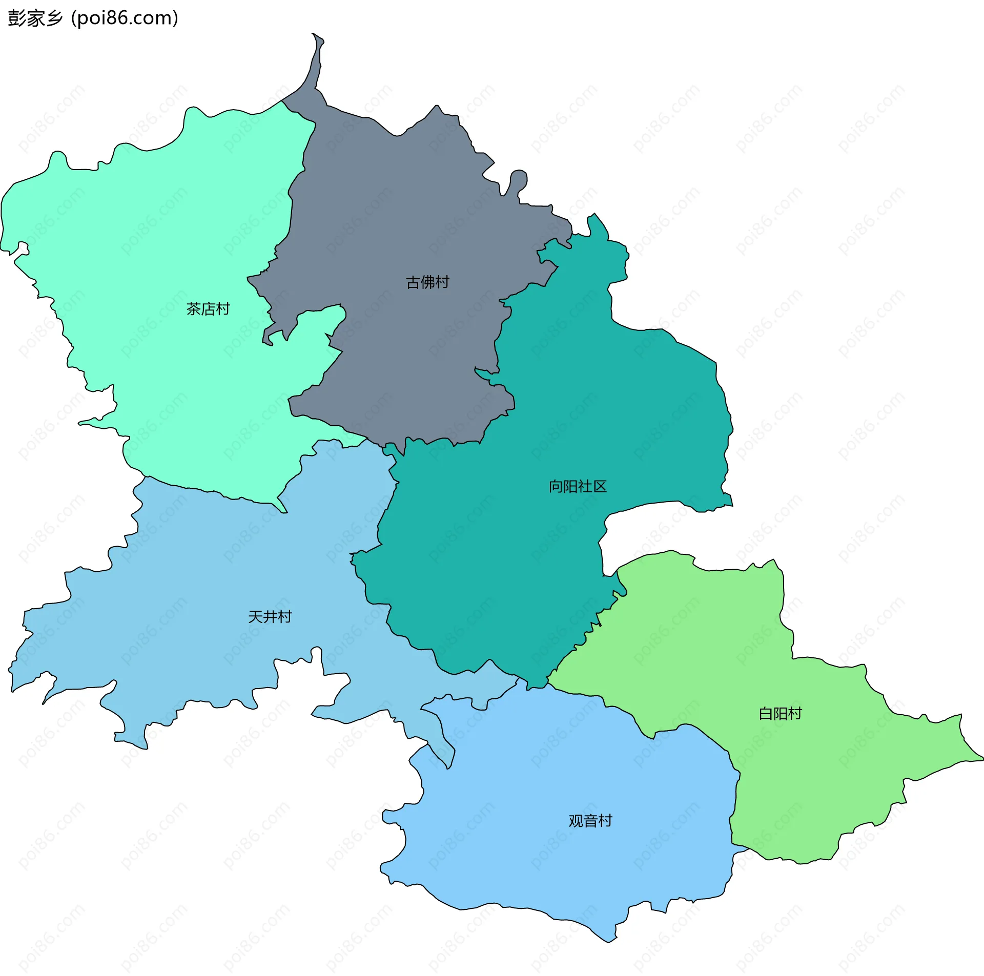 彭家乡边界地图(五级行政区划)