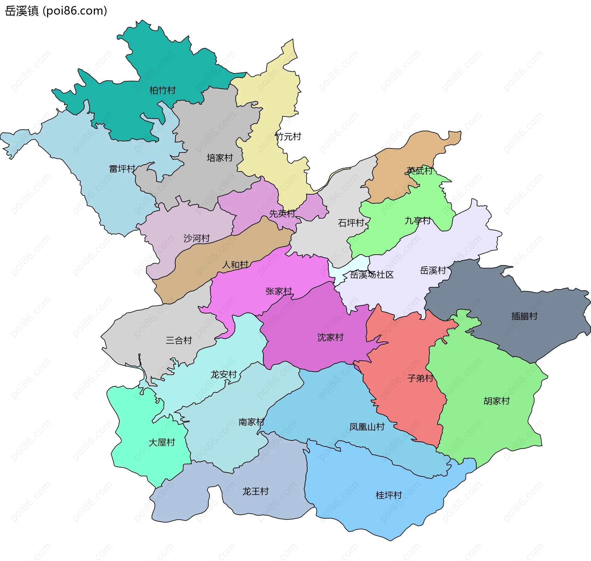 岳溪镇边界地图(五级行政区划)