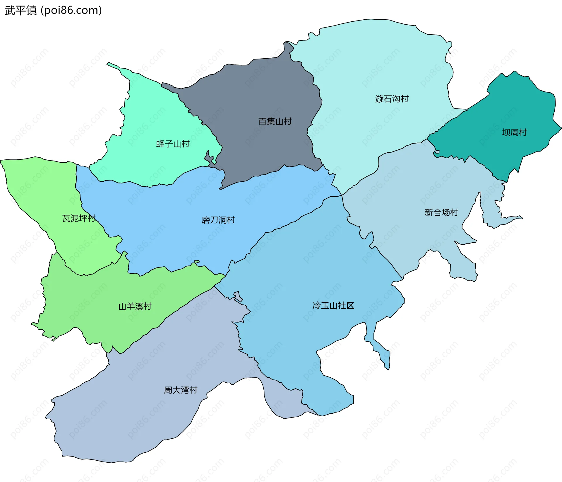 武平镇边界地图(五级行政区划)