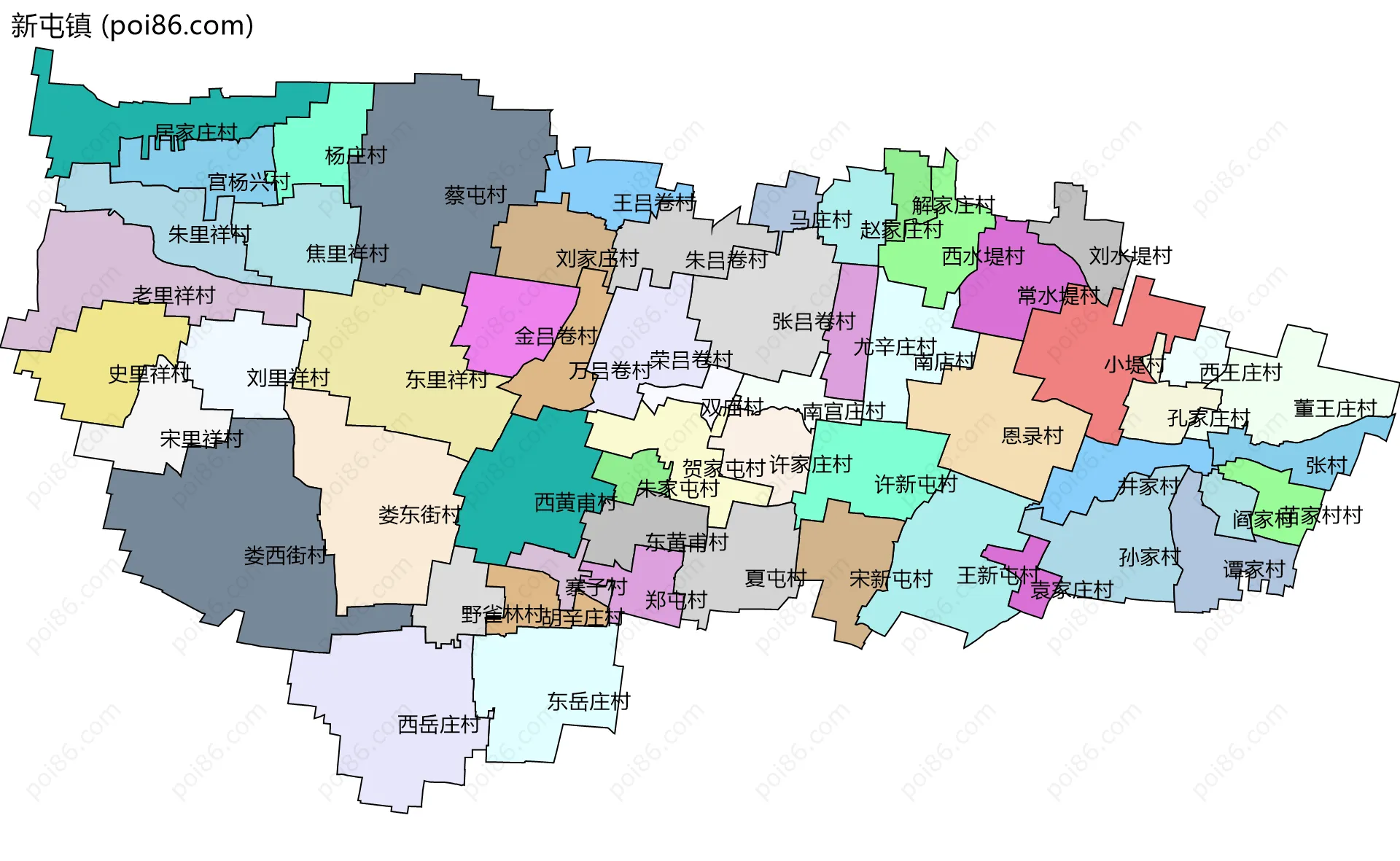 新屯镇边界地图(五级行政区划)