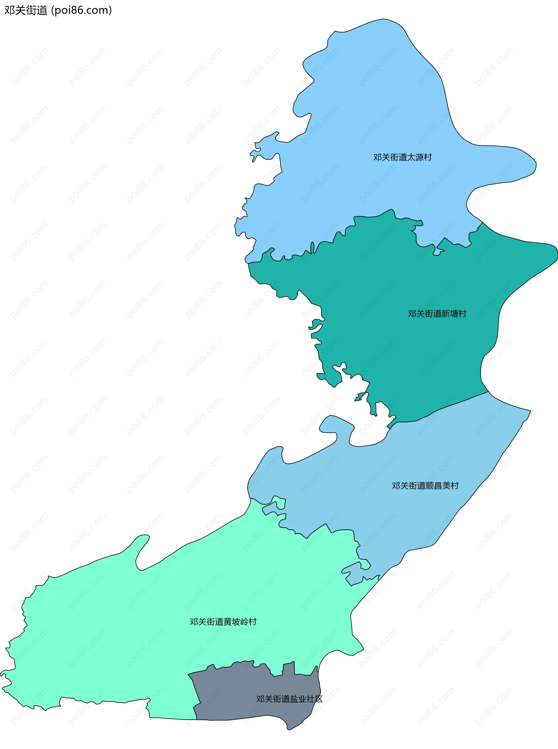 邓关街道边界地图(五级行政区划)