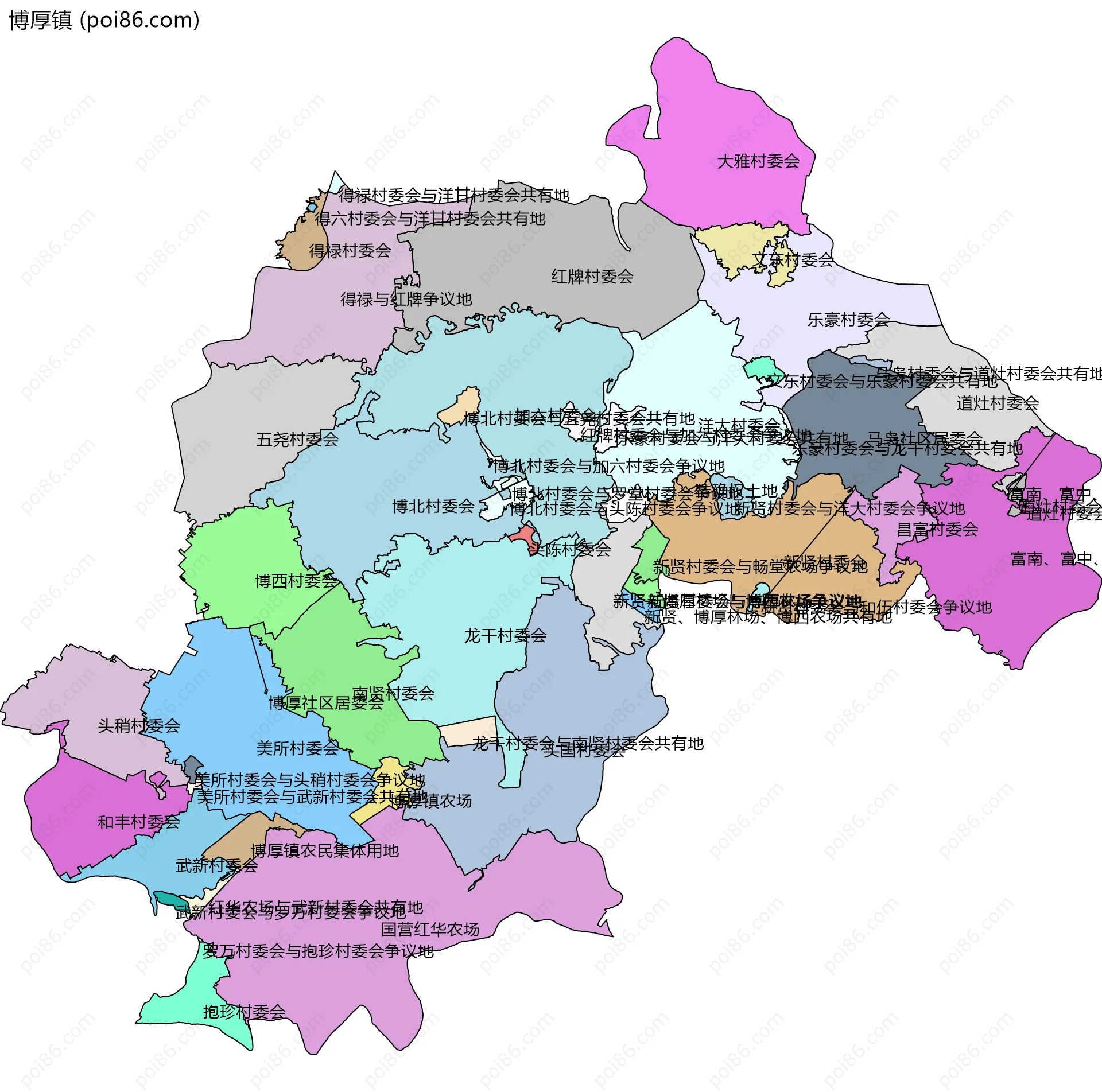 博厚镇边界地图(五级行政区划)