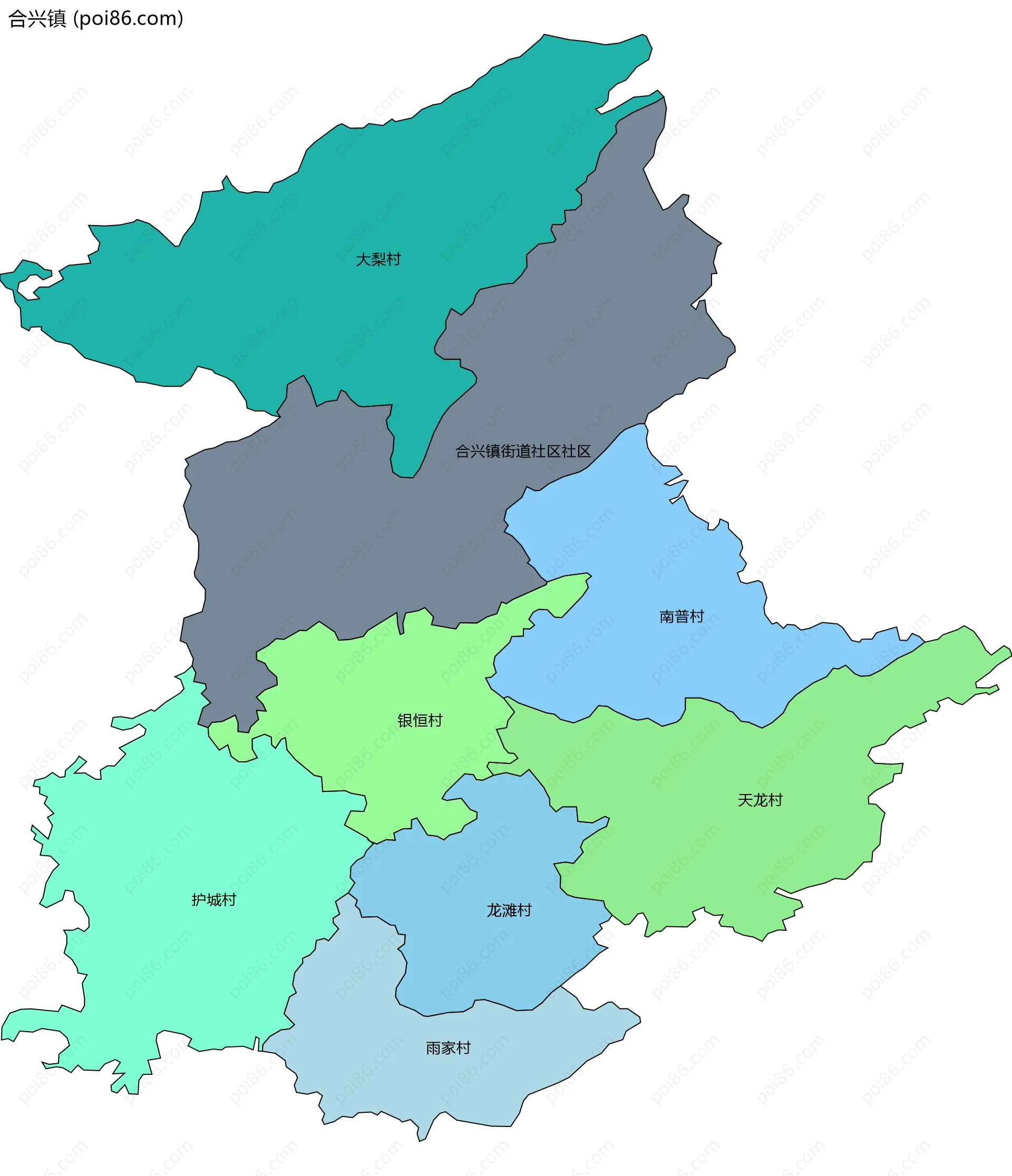 合兴镇边界地图(五级行政区划)