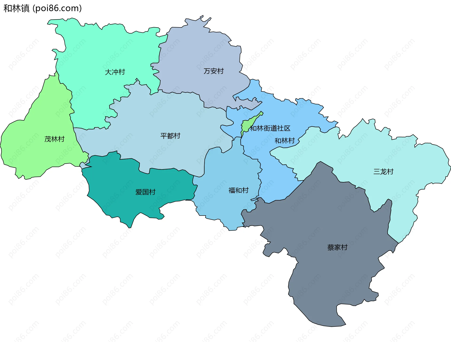 和林镇边界地图(五级行政区划)