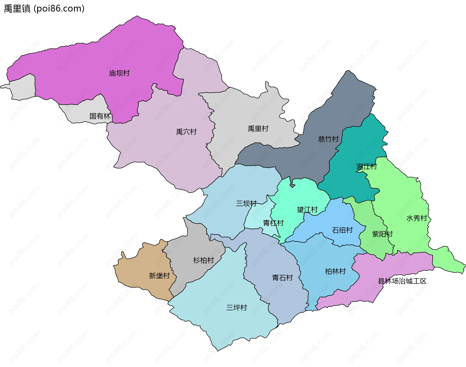 禹里镇边界地图(五级行政区划)