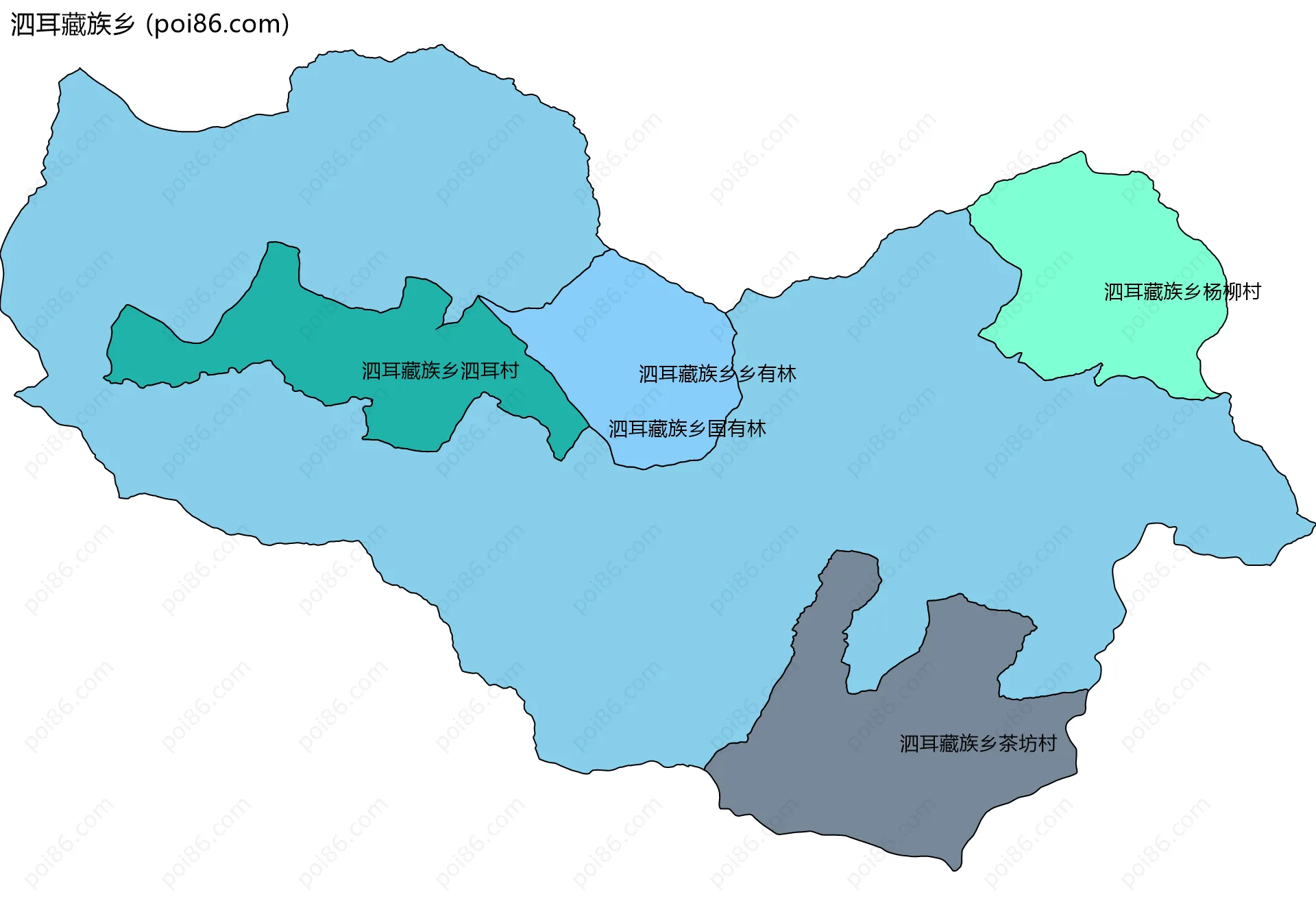 泗耳藏族乡边界地图(五级行政区划)
