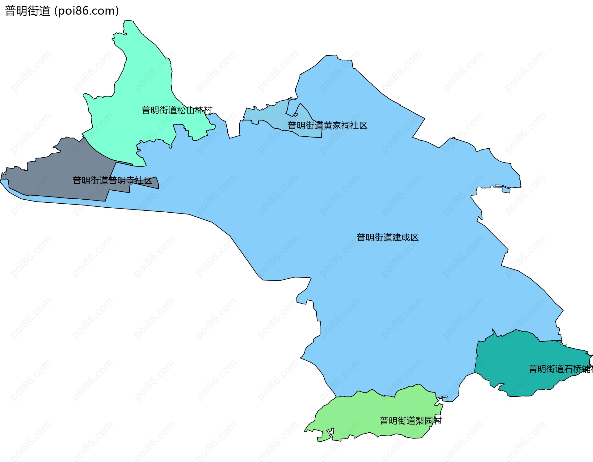 普明街道边界地图(五级行政区划)