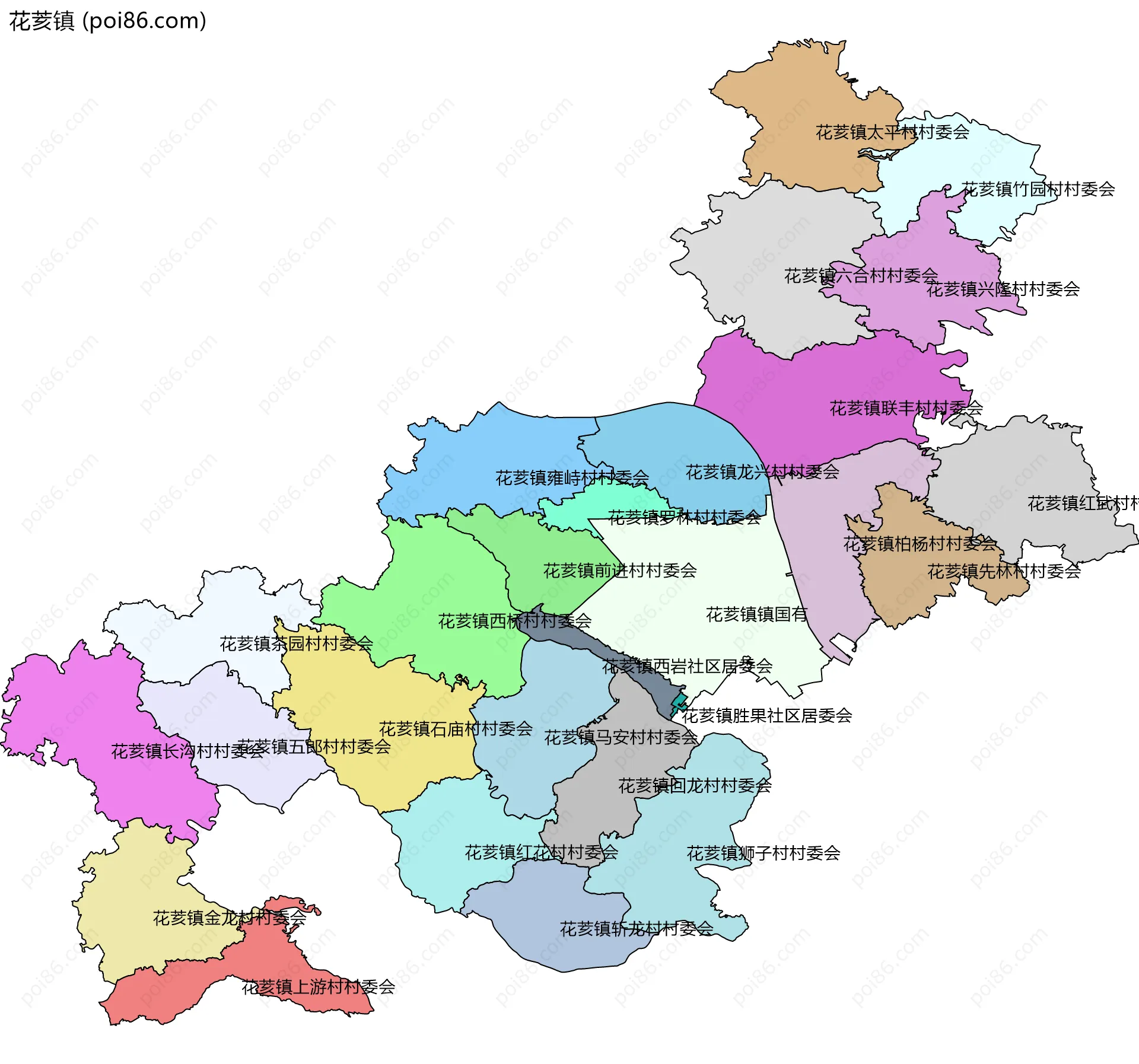 花荄镇边界地图(五级行政区划)