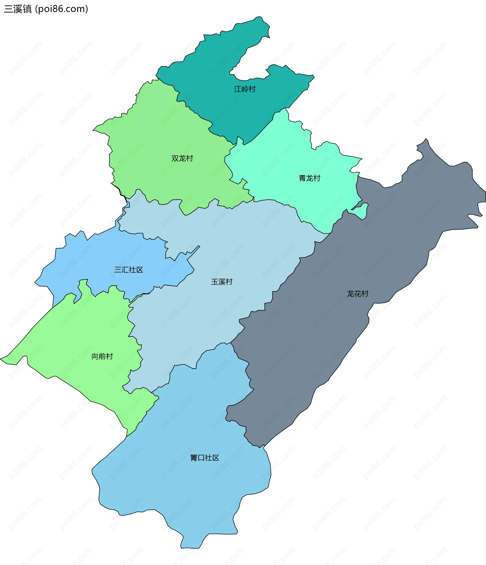 三溪镇边界地图(五级行政区划)