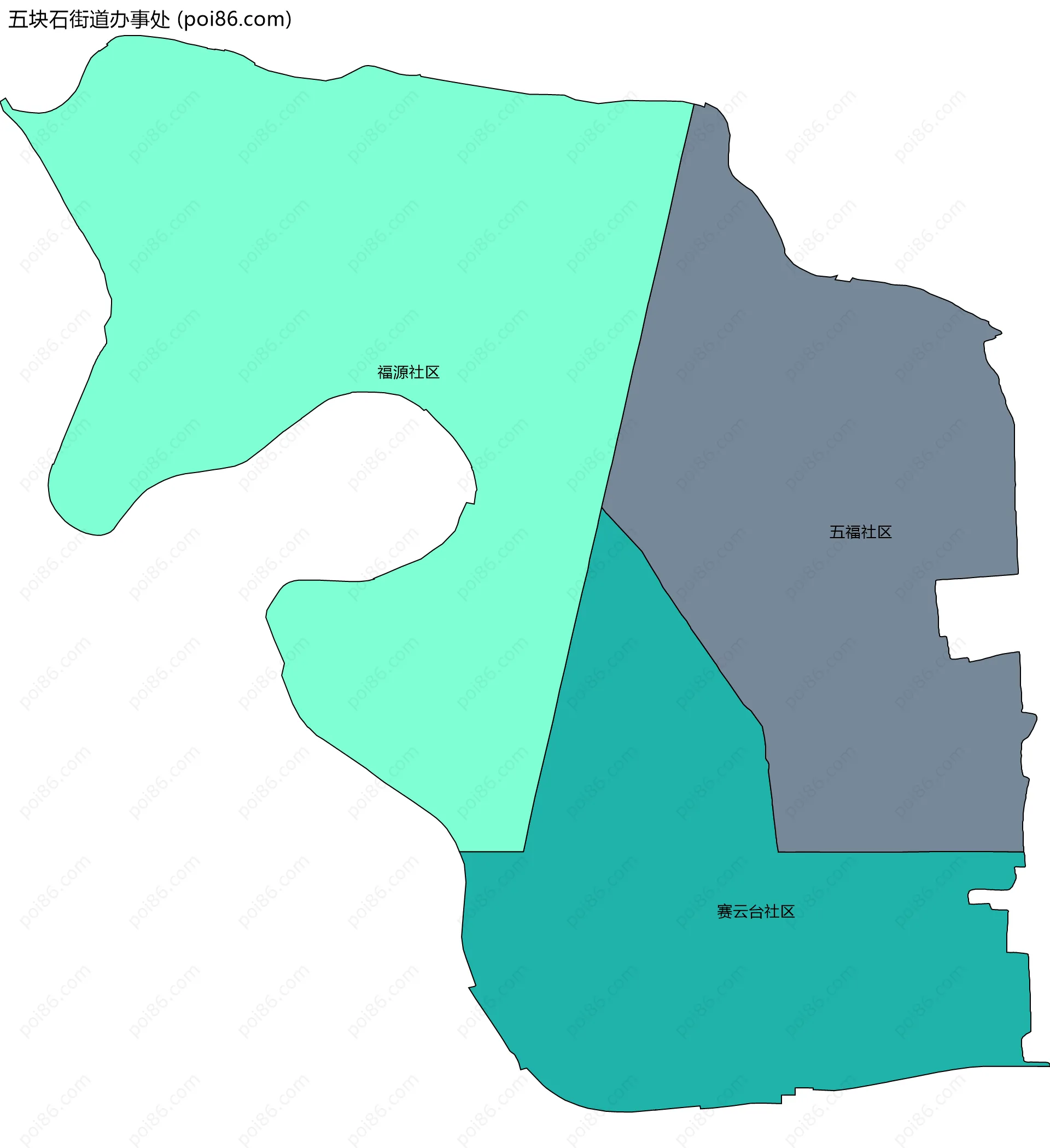 五块石街道办事处边界地图(五级行政区划)