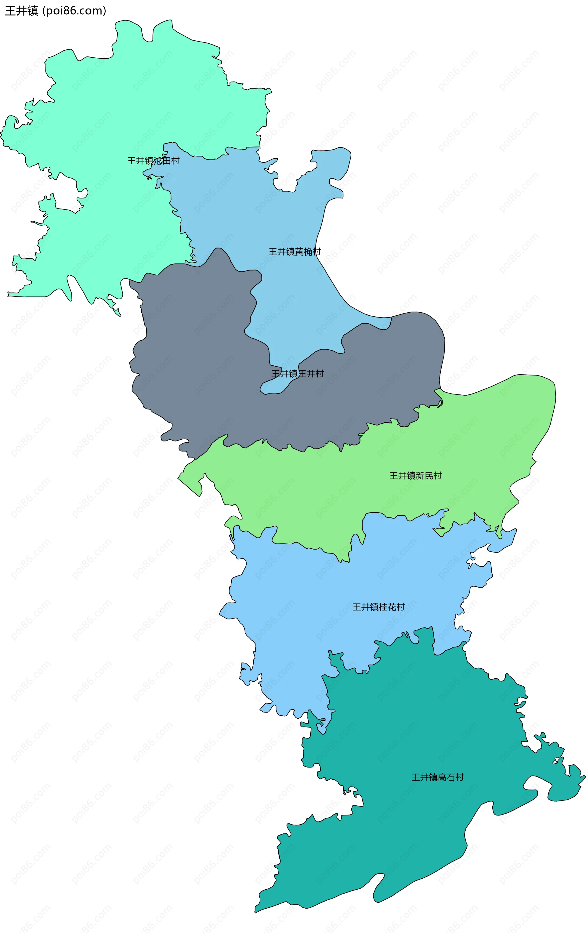 王井镇边界地图(五级行政区划)