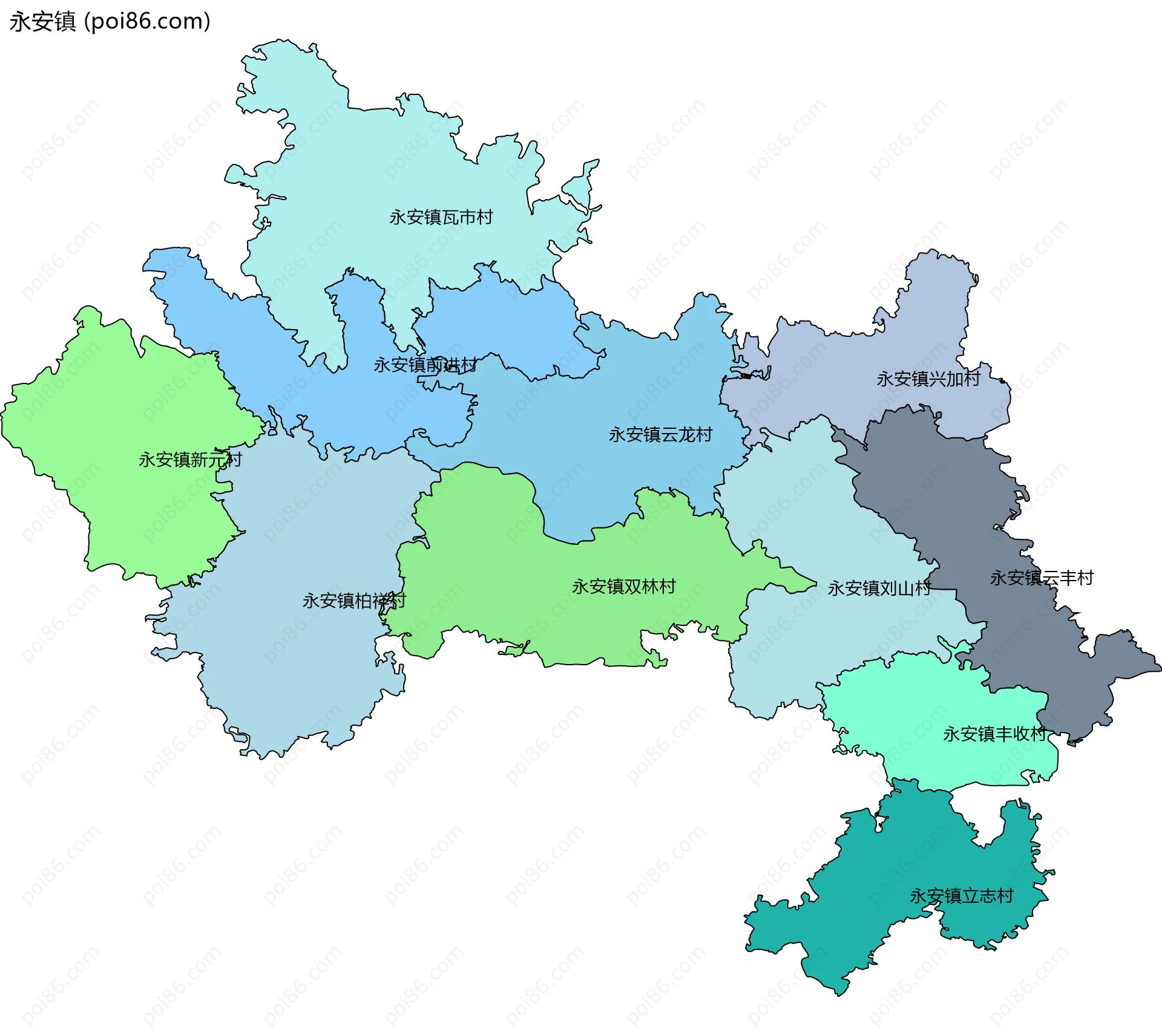 永安镇边界地图(五级行政区划)