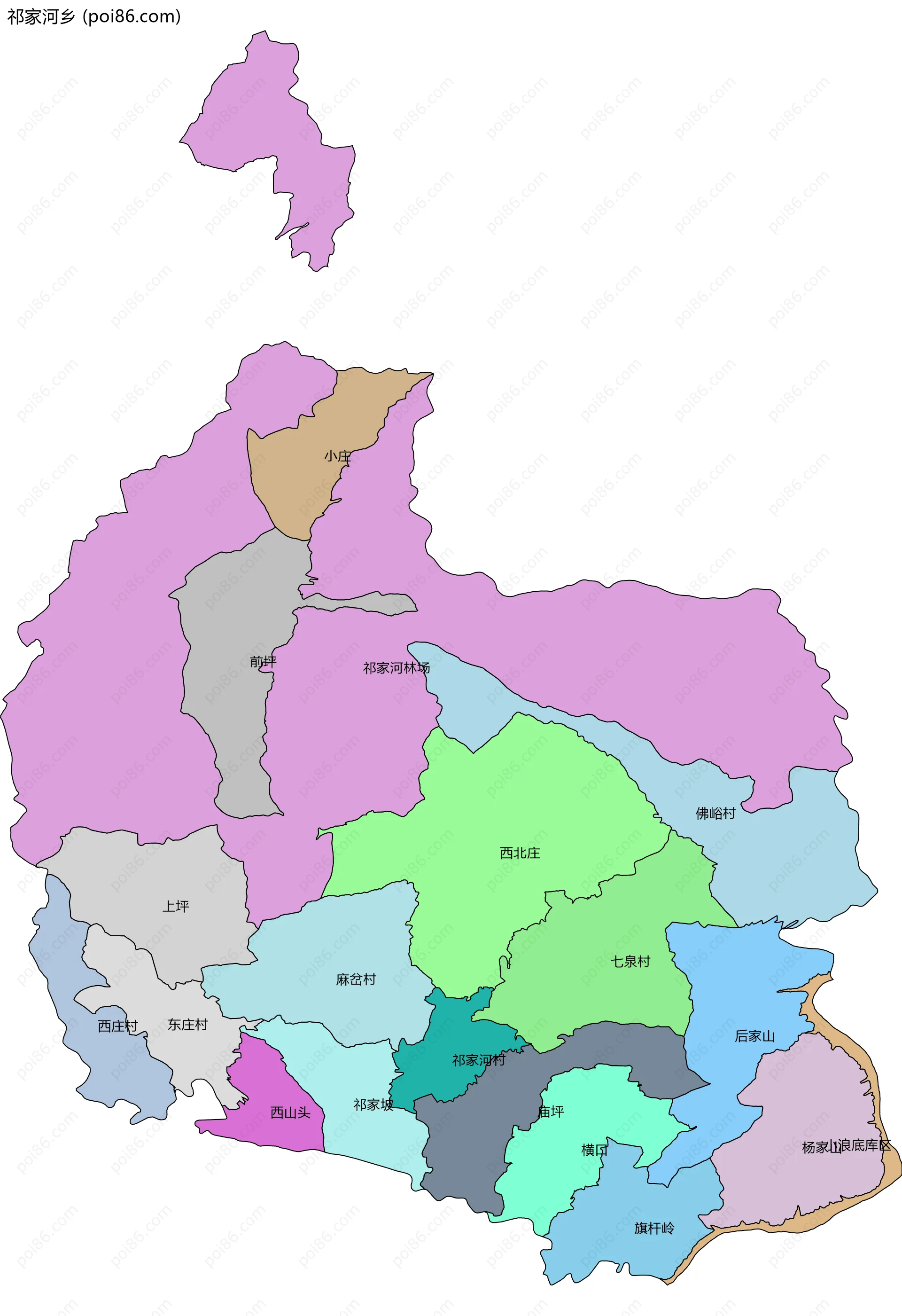 祁家河乡边界地图(五级行政区划)