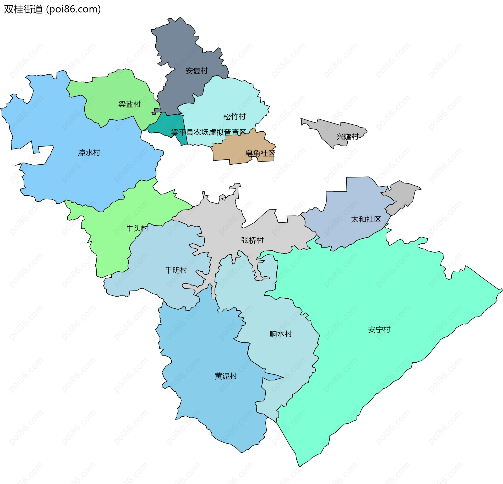 双桂街道边界地图(五级行政区划)