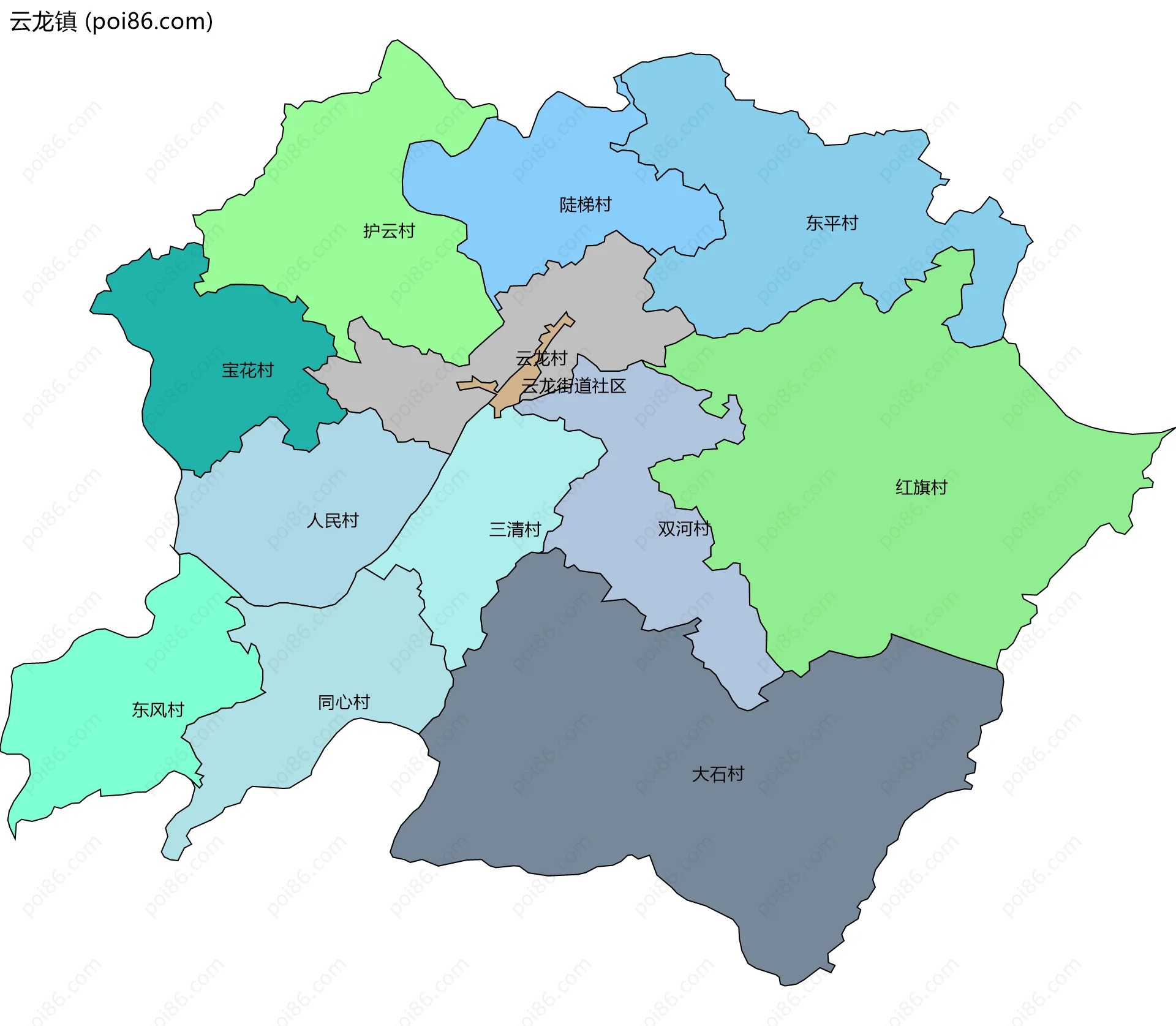 云龙镇边界地图(五级行政区划)
