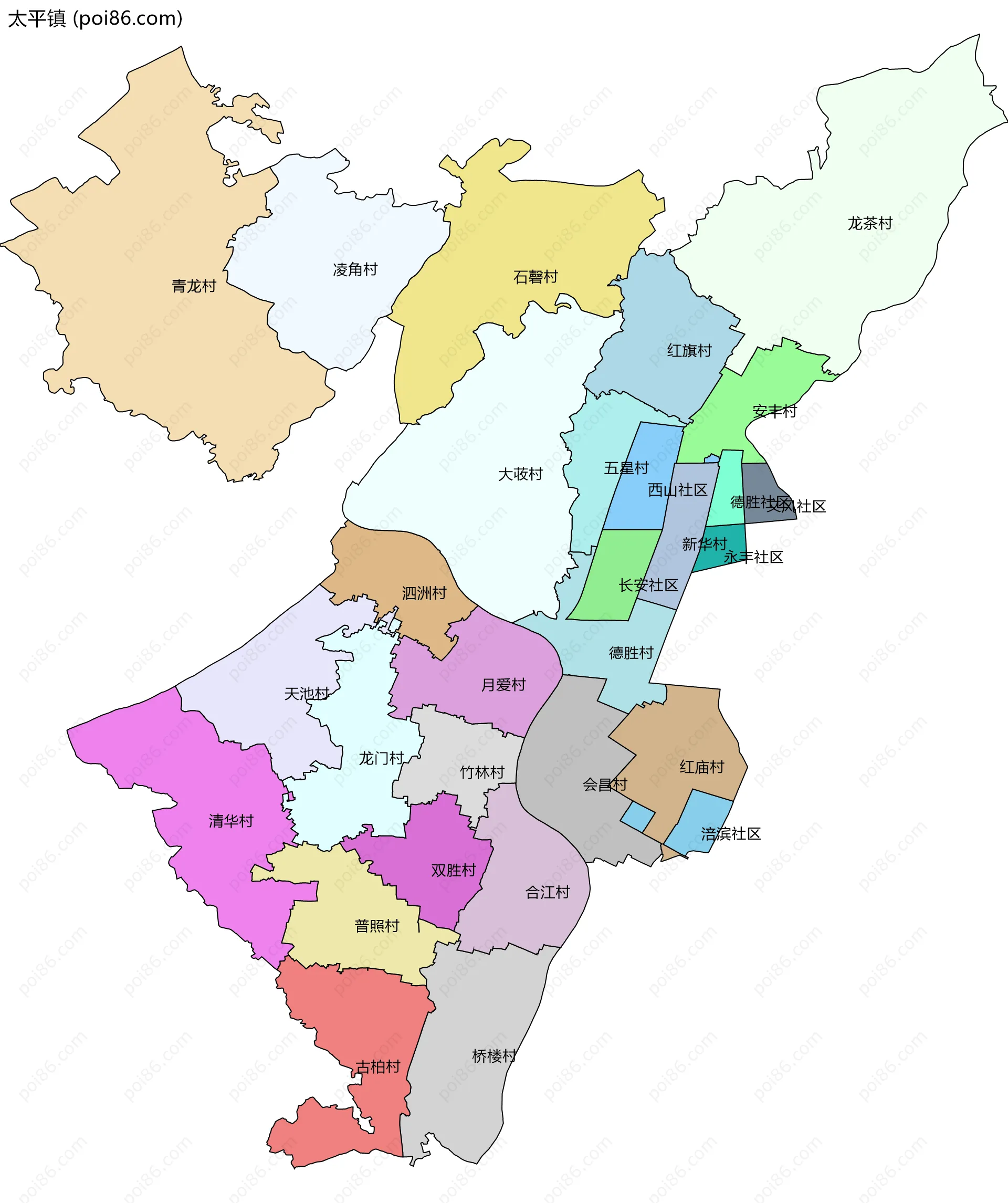 太平镇边界地图(五级行政区划)