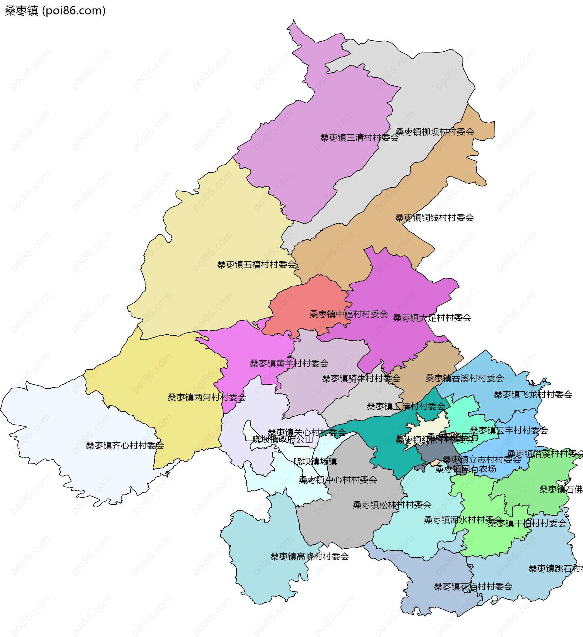 桑枣镇边界地图(五级行政区划)