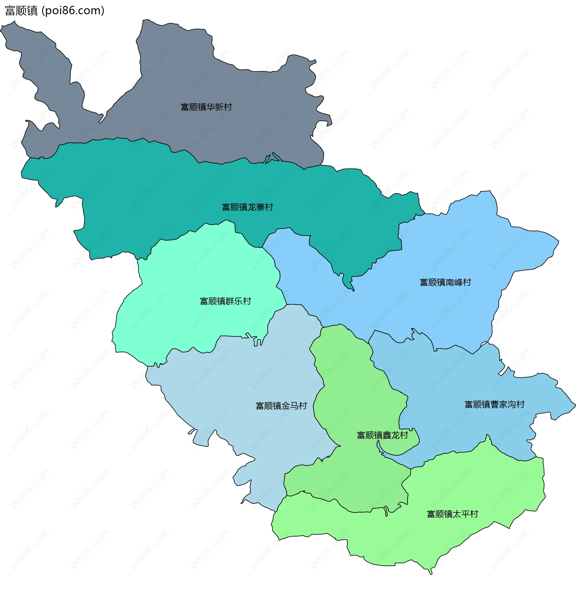 富顺镇边界地图(五级行政区划)