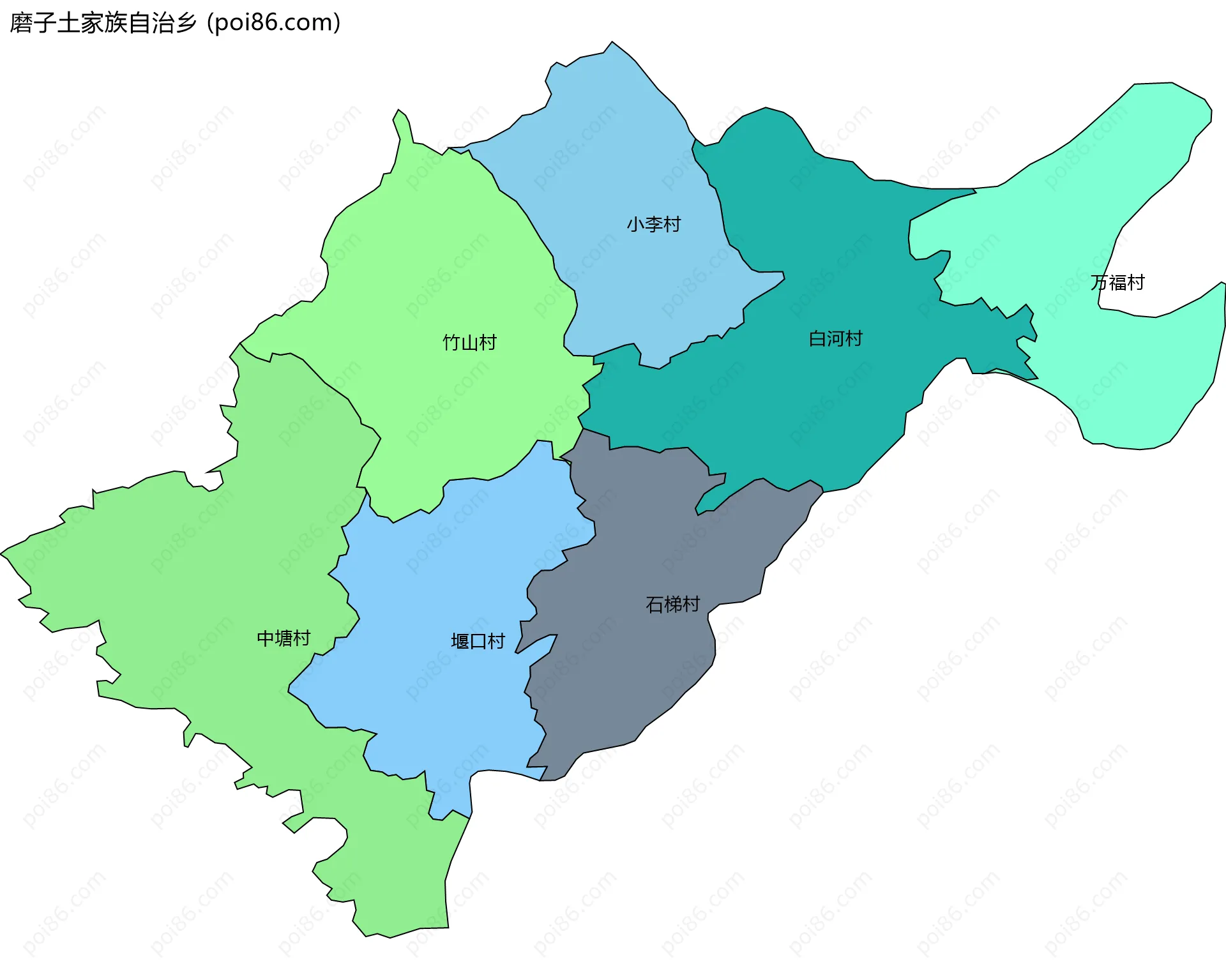 磨子土家族自治乡边界地图(五级行政区划)