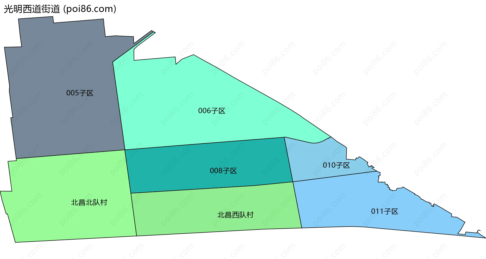光明西道街道边界地图(五级行政区划)