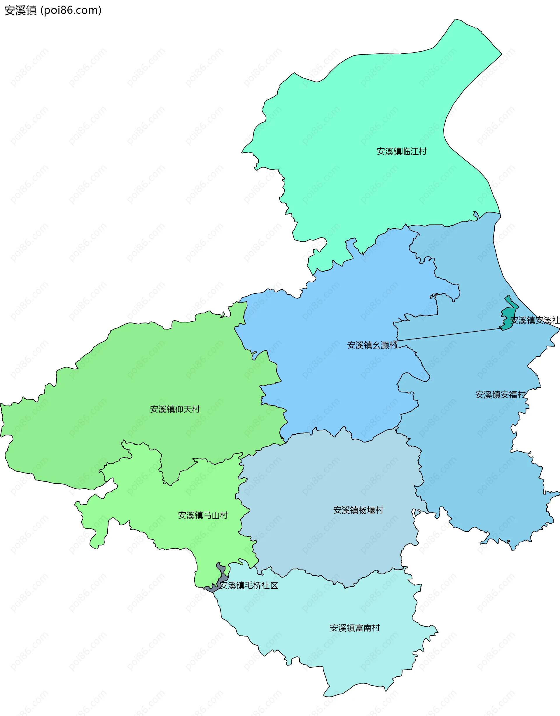 安溪镇边界地图(五级行政区划)