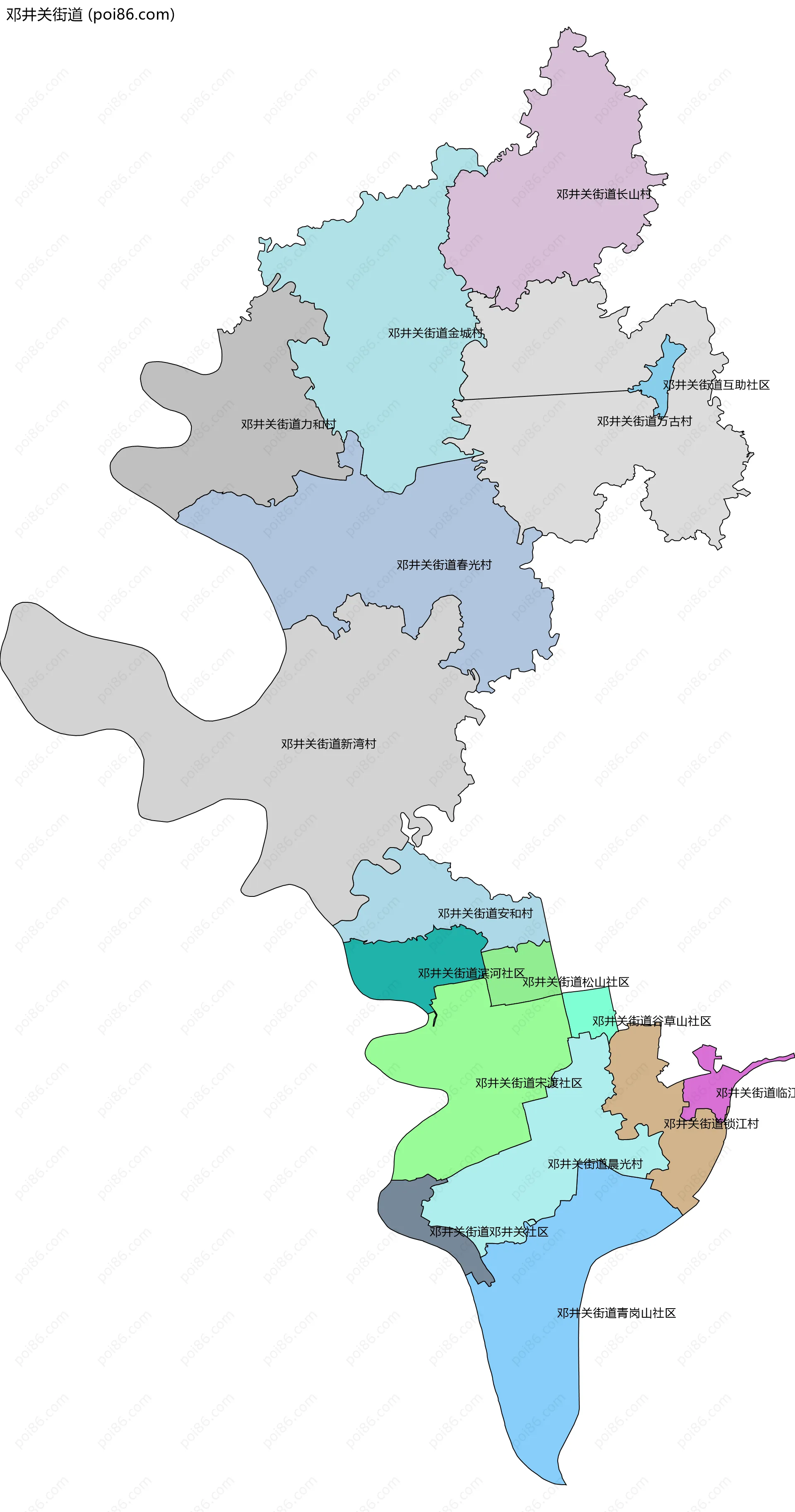 邓井关街道边界地图(五级行政区划)