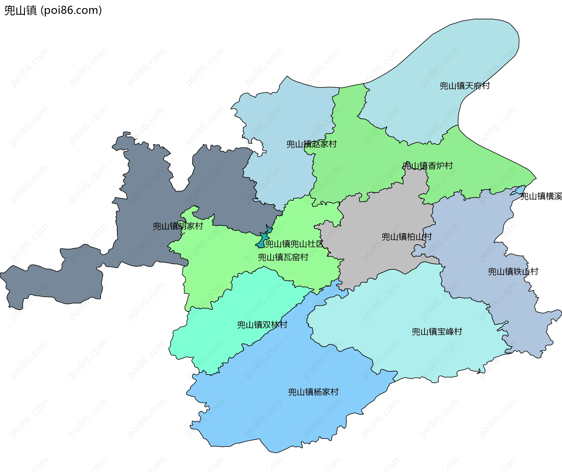 兜山镇边界地图(五级行政区划)