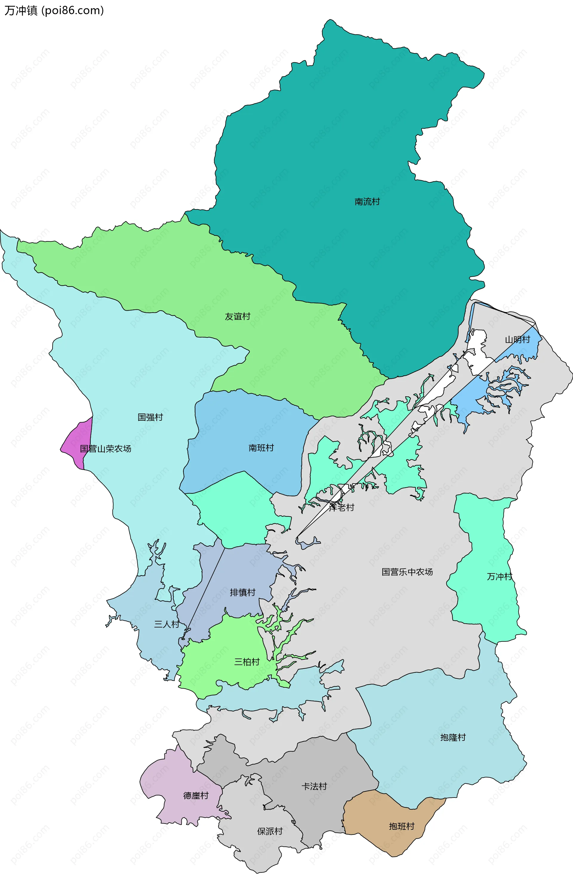 万冲镇边界地图(五级行政区划)