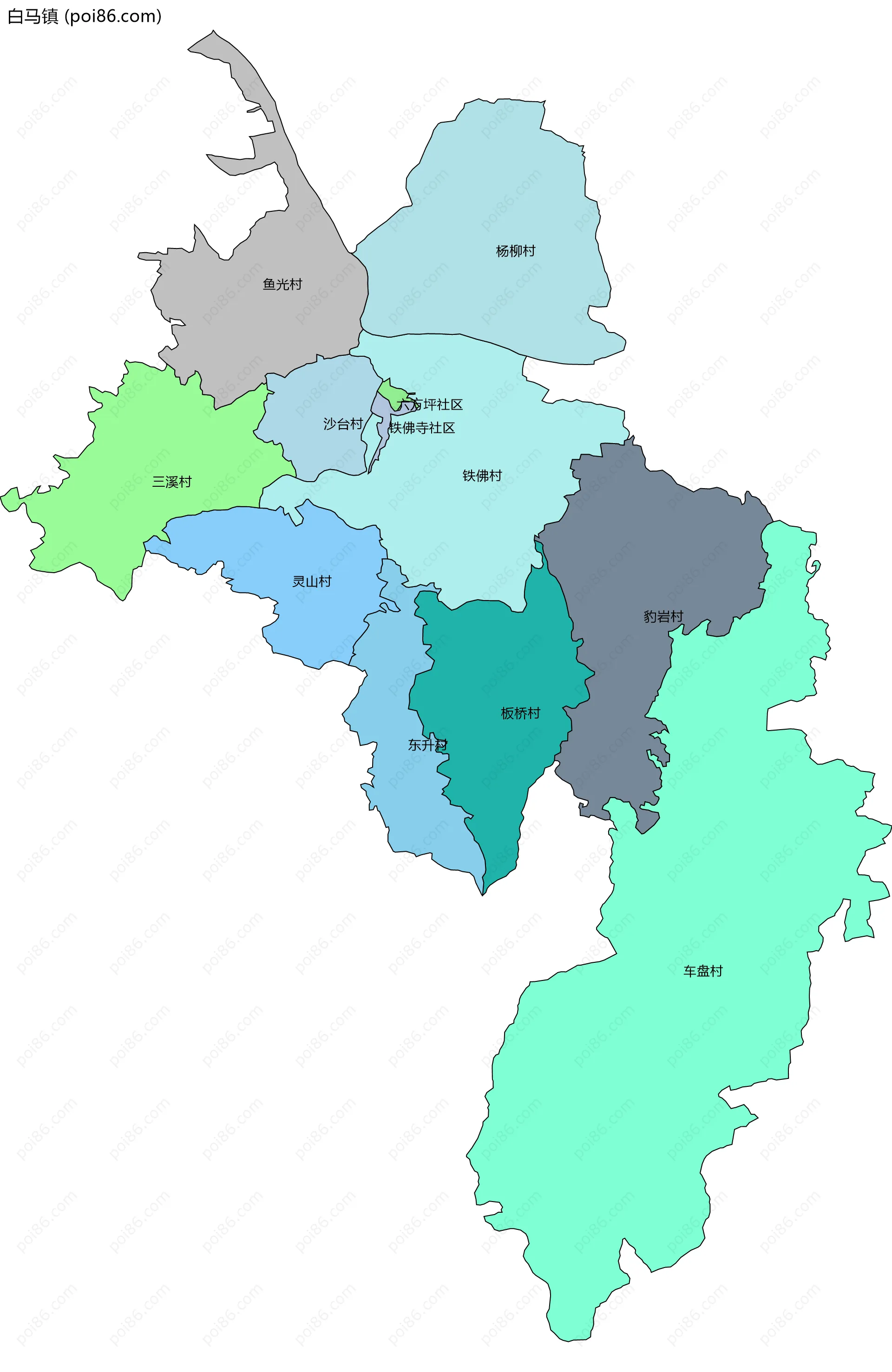 白马镇边界地图(五级行政区划)