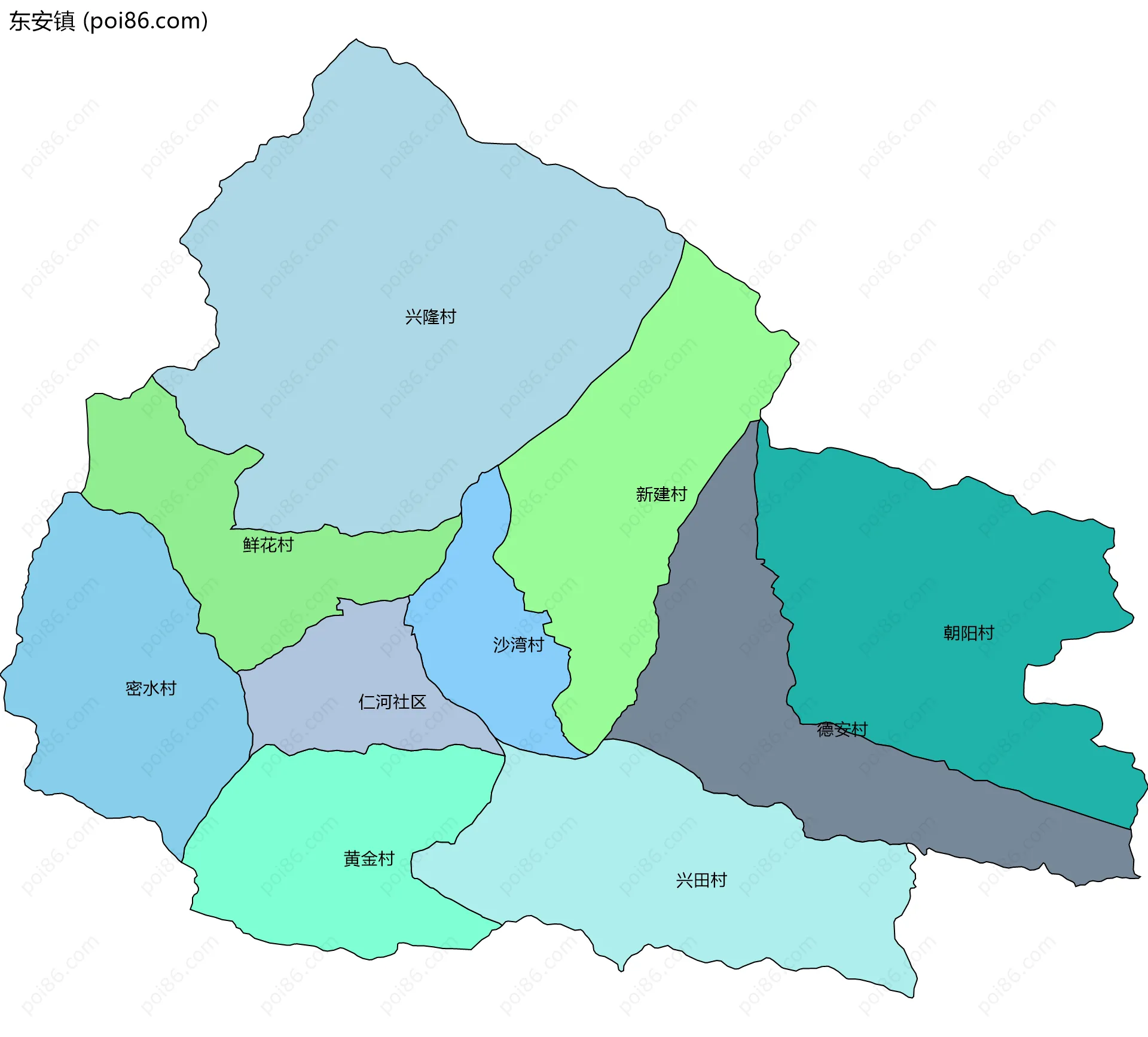 东安镇边界地图(五级行政区划)